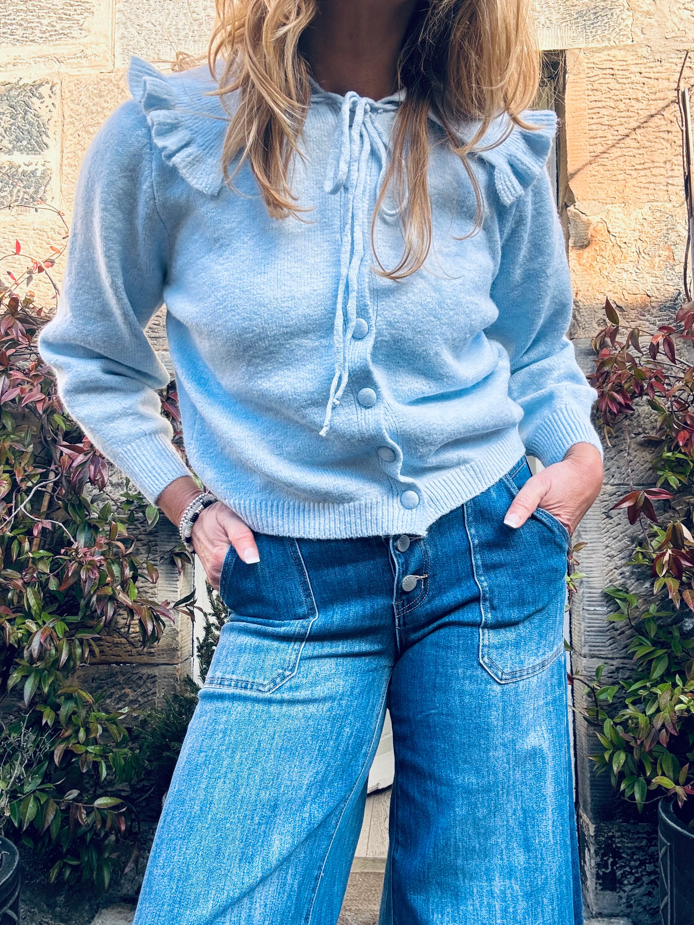 Powder Blue Ruffle Collar Knit