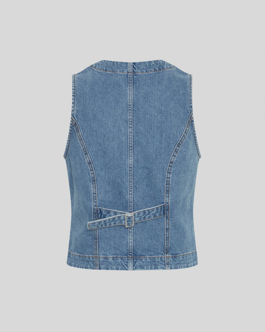 MSCH Eli Ada Denim Waistcoat in Mid Blue Wash
