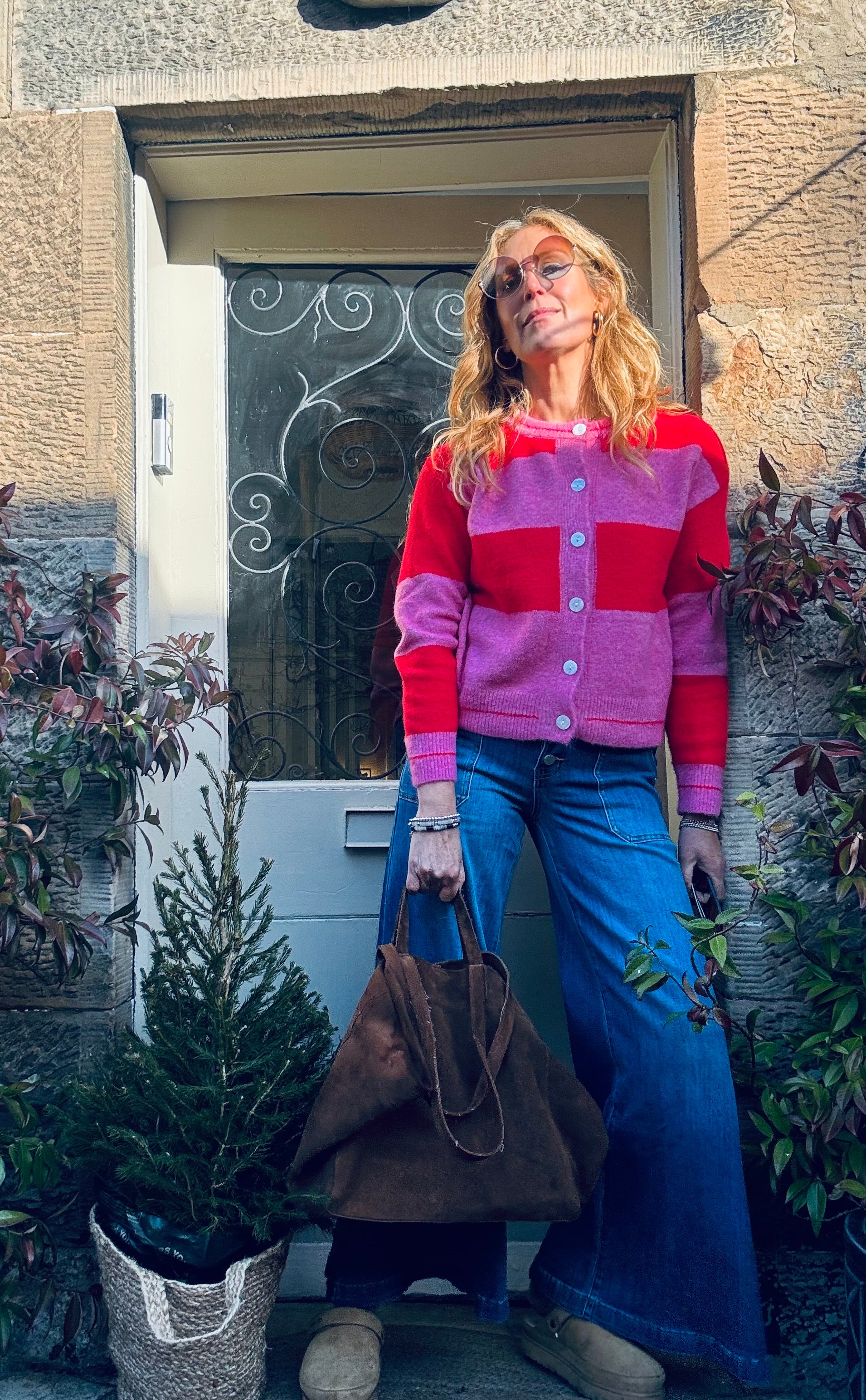 Ka Red & Pink Striped cardigan