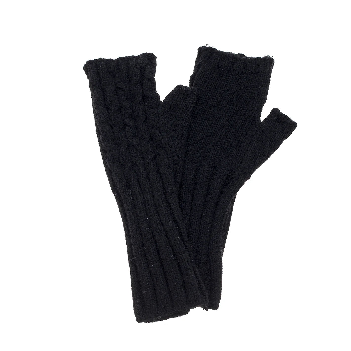 Knitted Cable Knit Fingerless Gloves in Raven Black