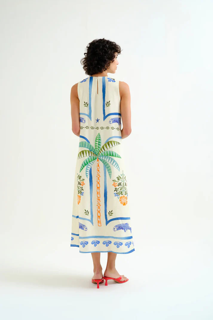 Palm & Mermaid Print Dress