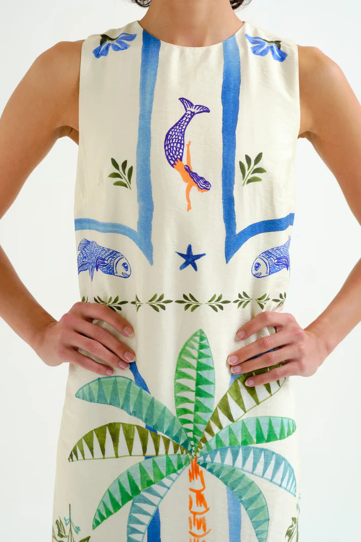 Palm & Mermaid Print Dress
