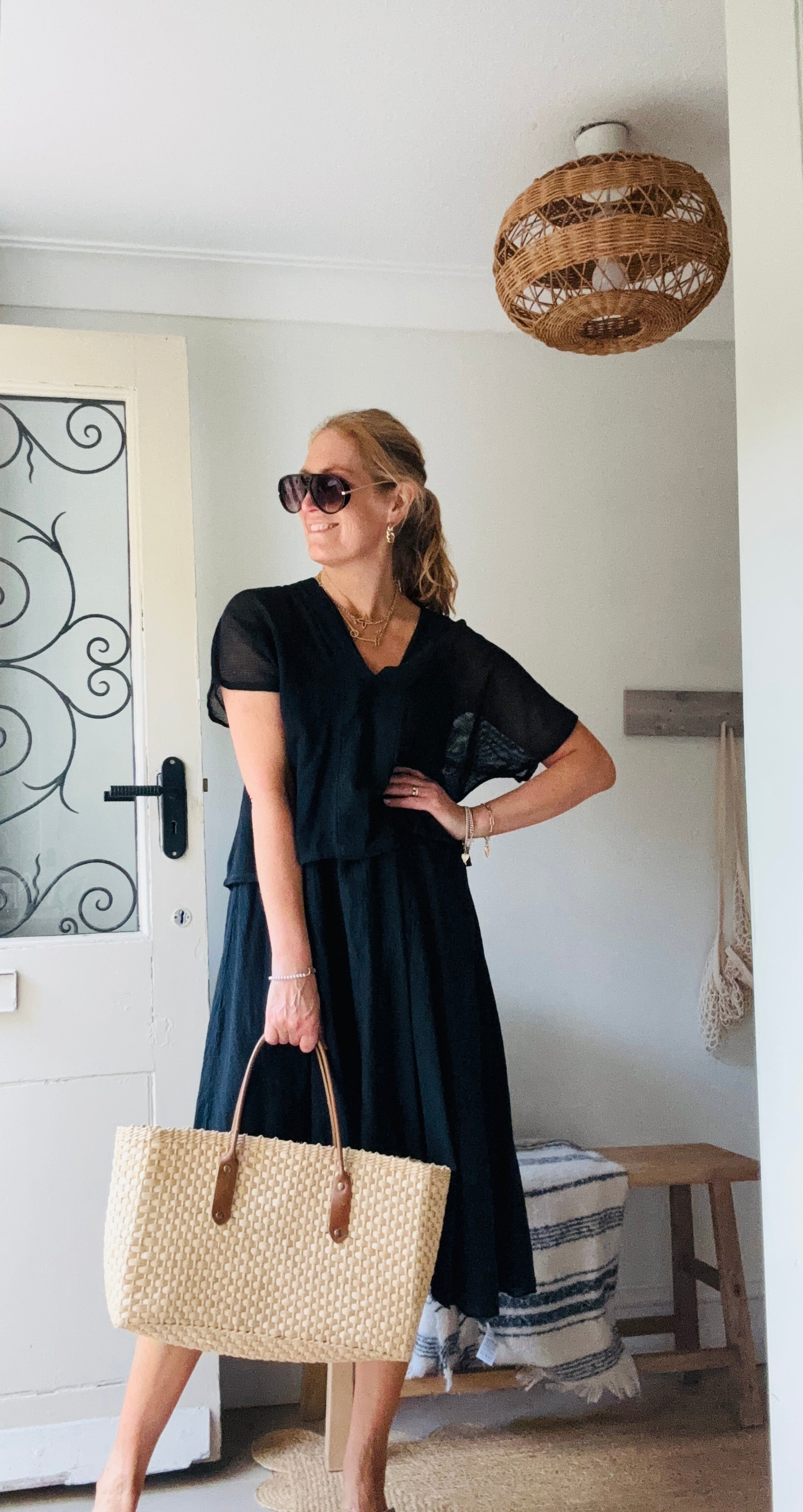 The Black Sun Dress with Mesh Sleeve Top