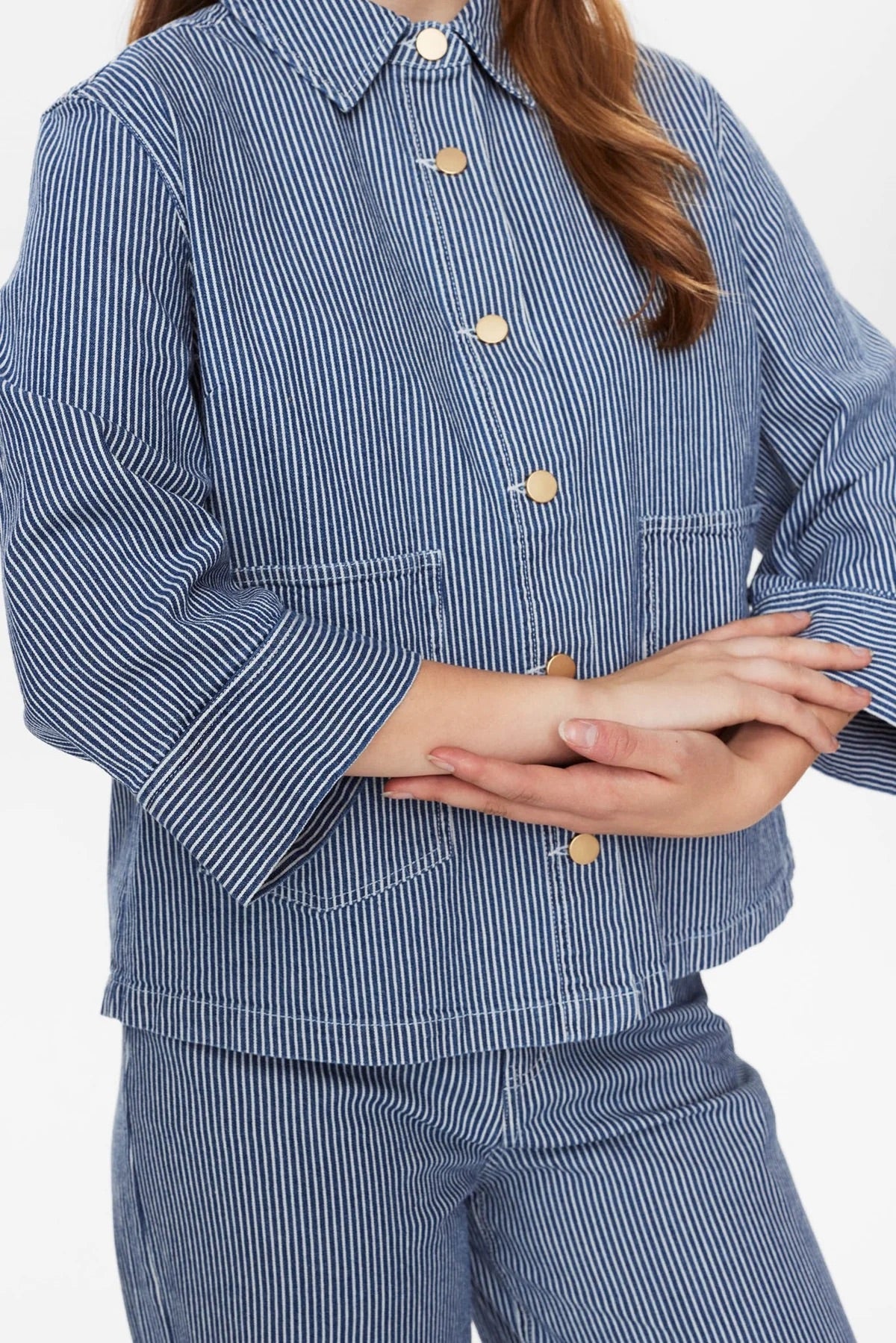 Nuerina Cotton Jacket in Dark Sapphire Stripe