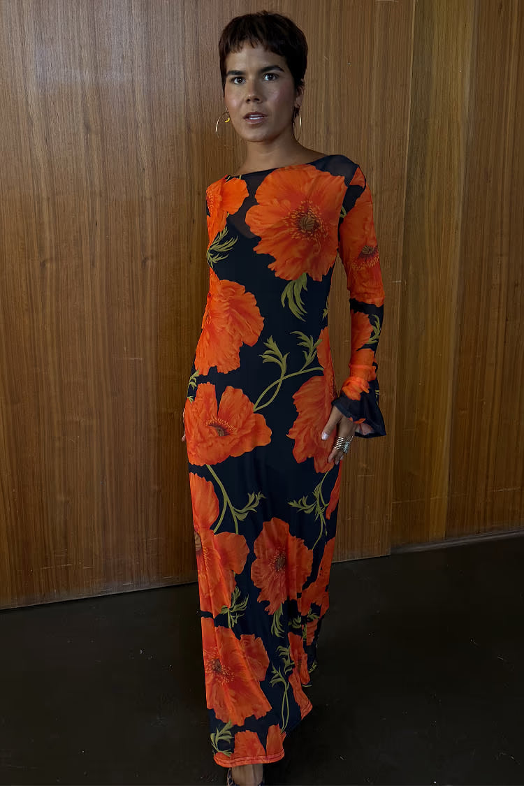 NFD Aria Mesh Dress in Black Poppies