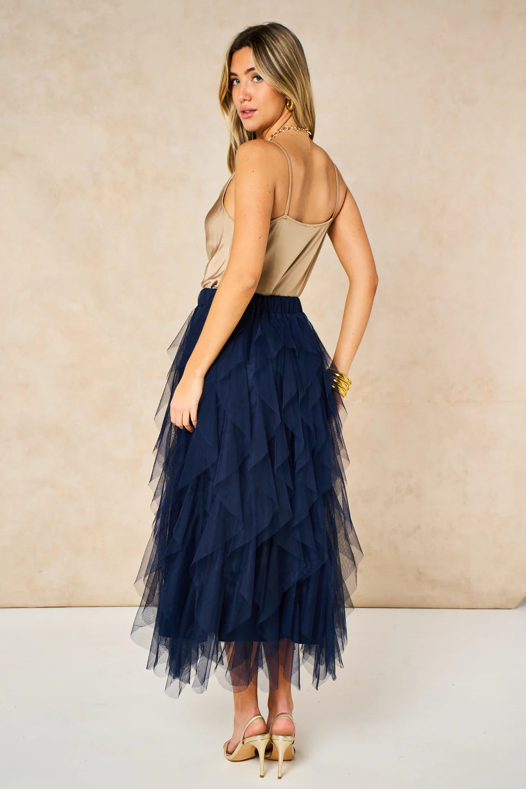 Maxi Tulle Skirt- Navy Blue, Layered Frills
