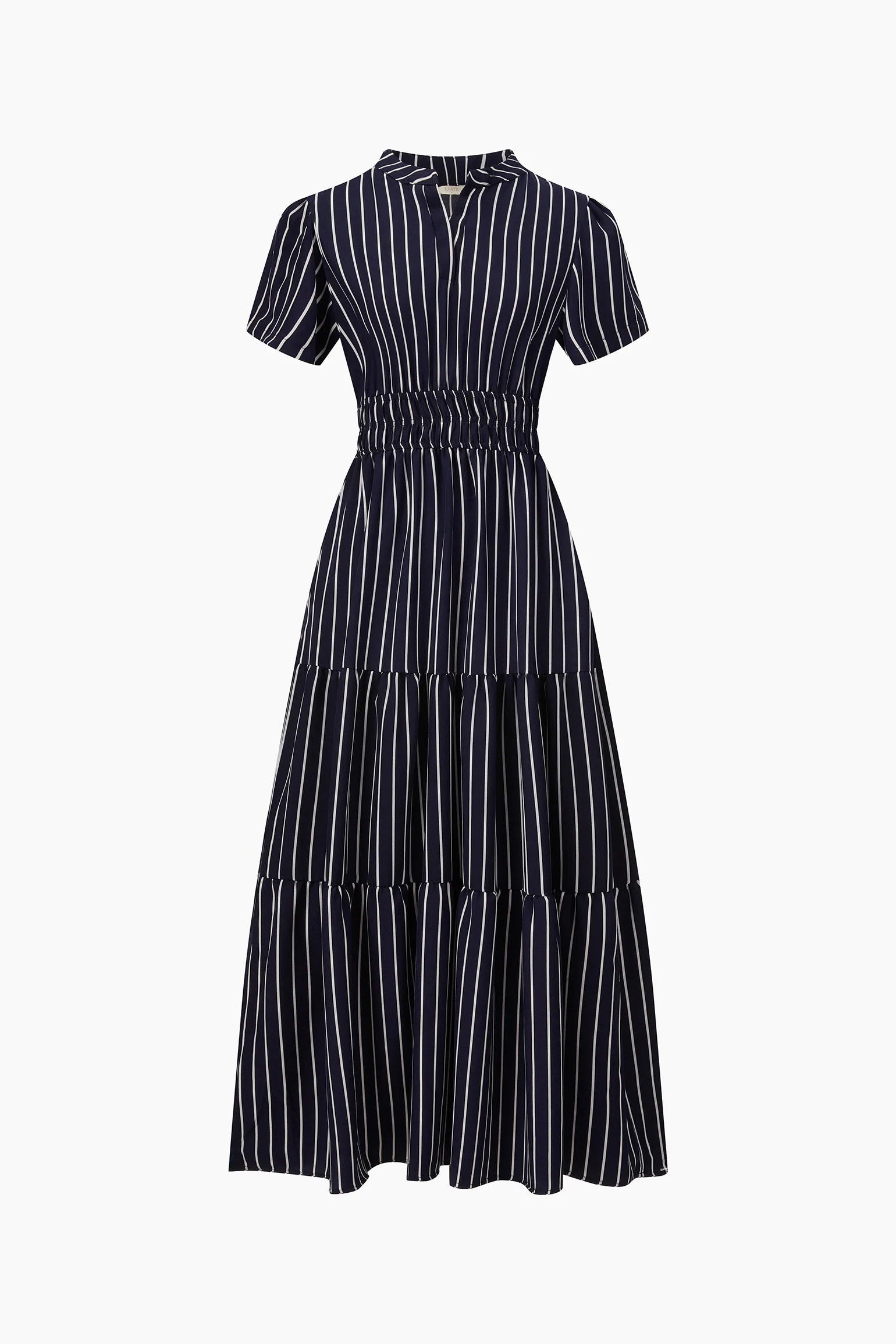 Striped Tiered Maxi Dress in Navy Blue