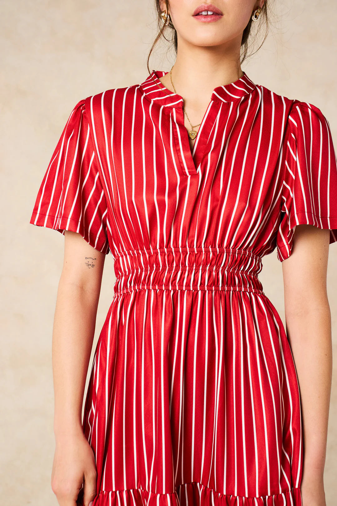 Striped Tiered Maxi Dress in Red