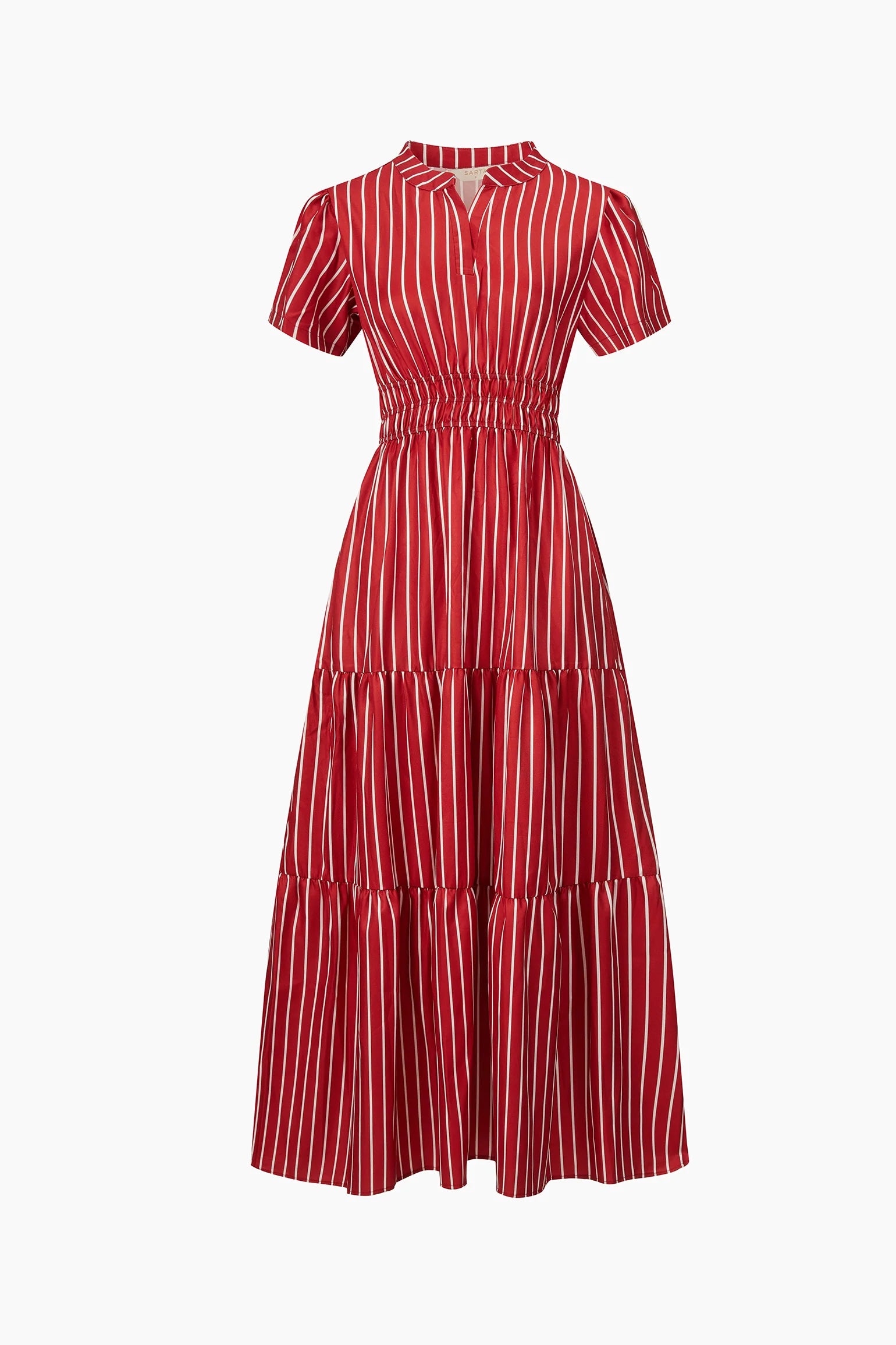 Striped Tiered Maxi Dress in Red