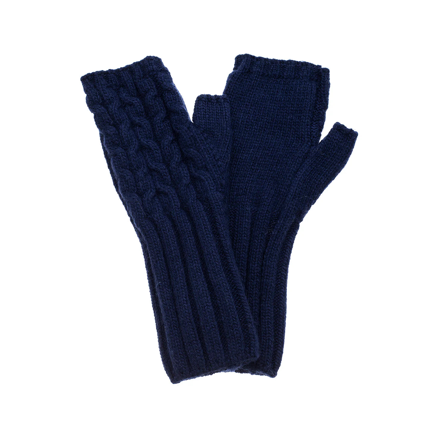 Knitted Cable Knit Fingerless Gloves in Navy