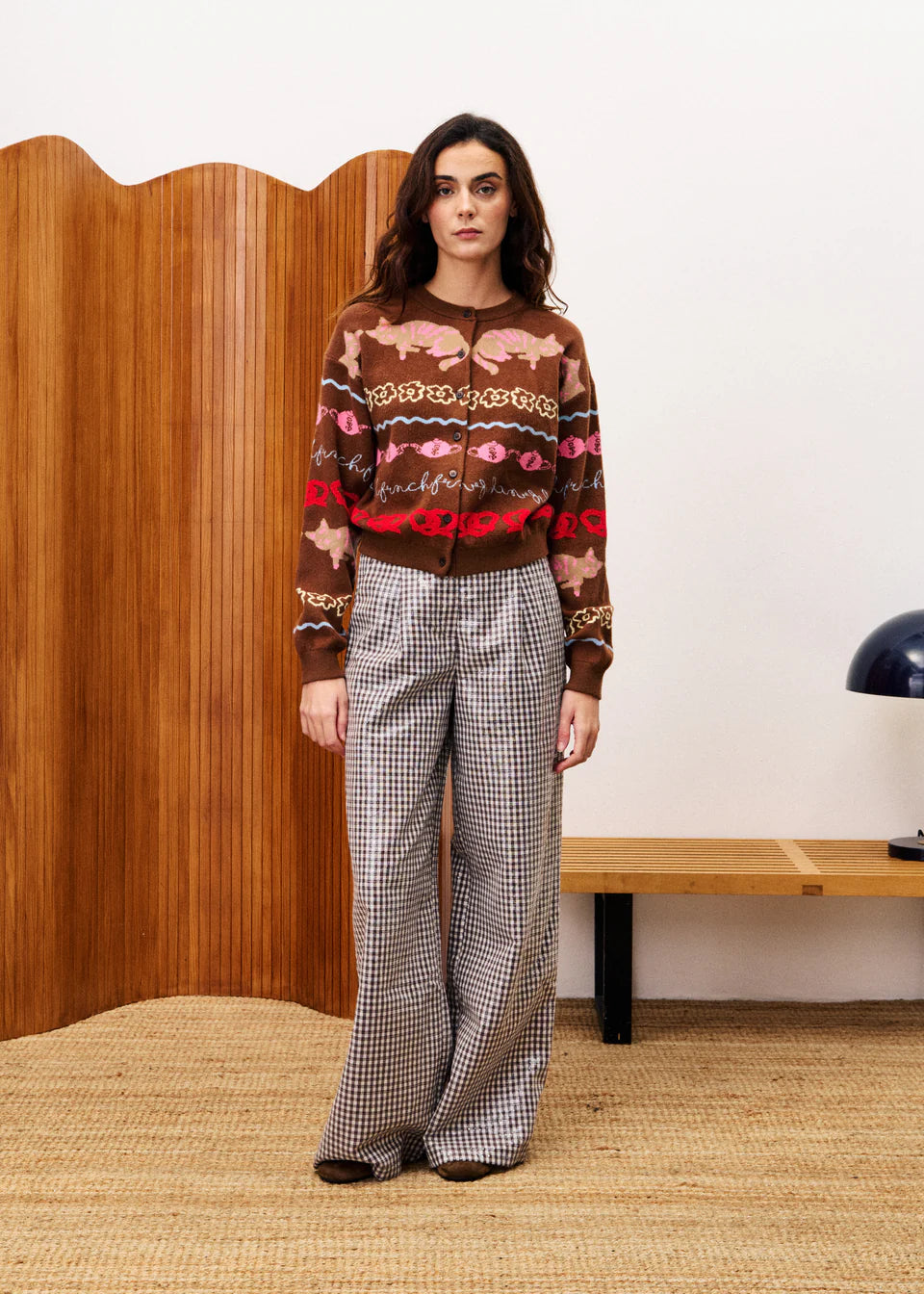 FRNCH Abyssin Patterned Cardigan in Marron Glace