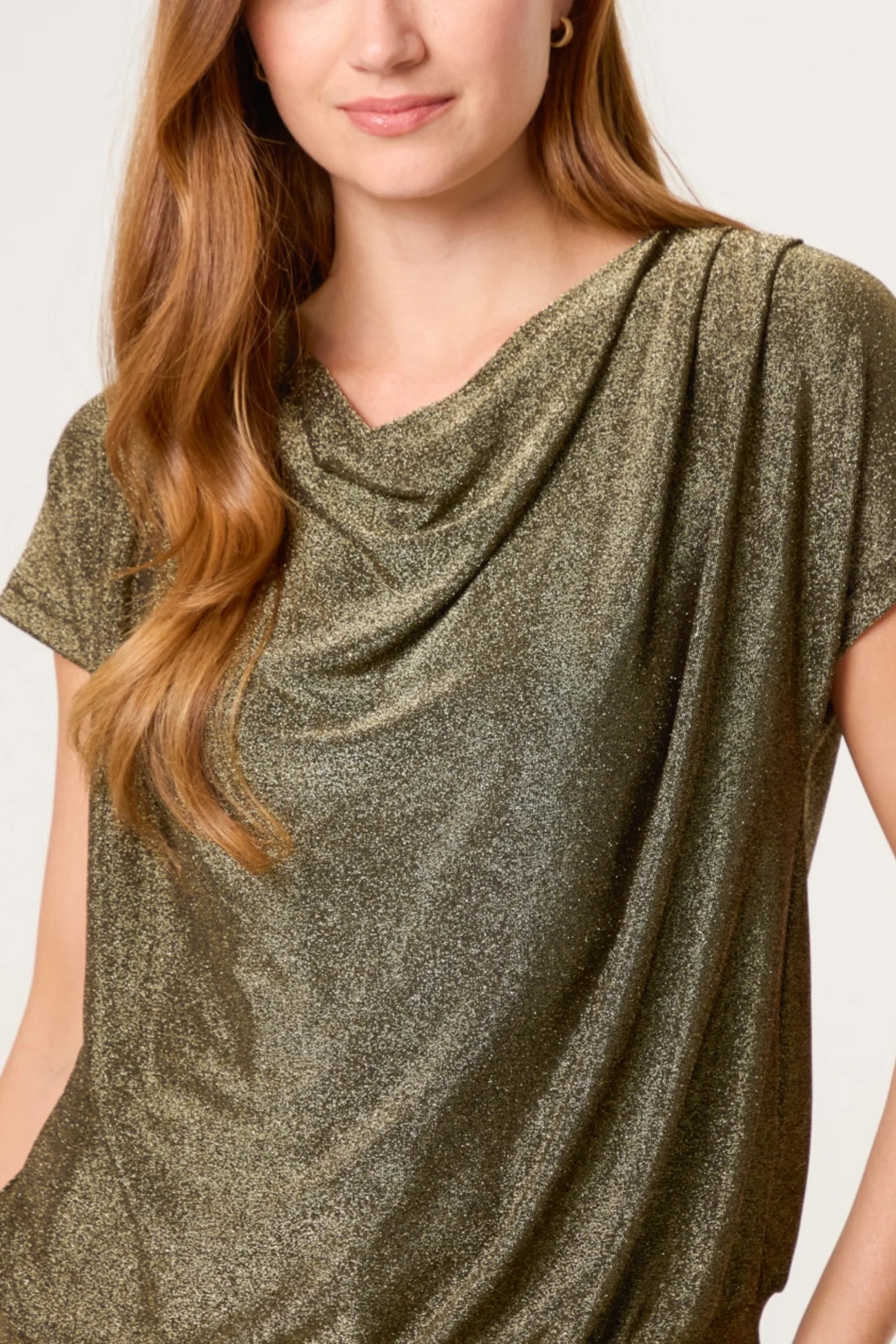 Belle Metallic Crap Neck Top in Bronze
