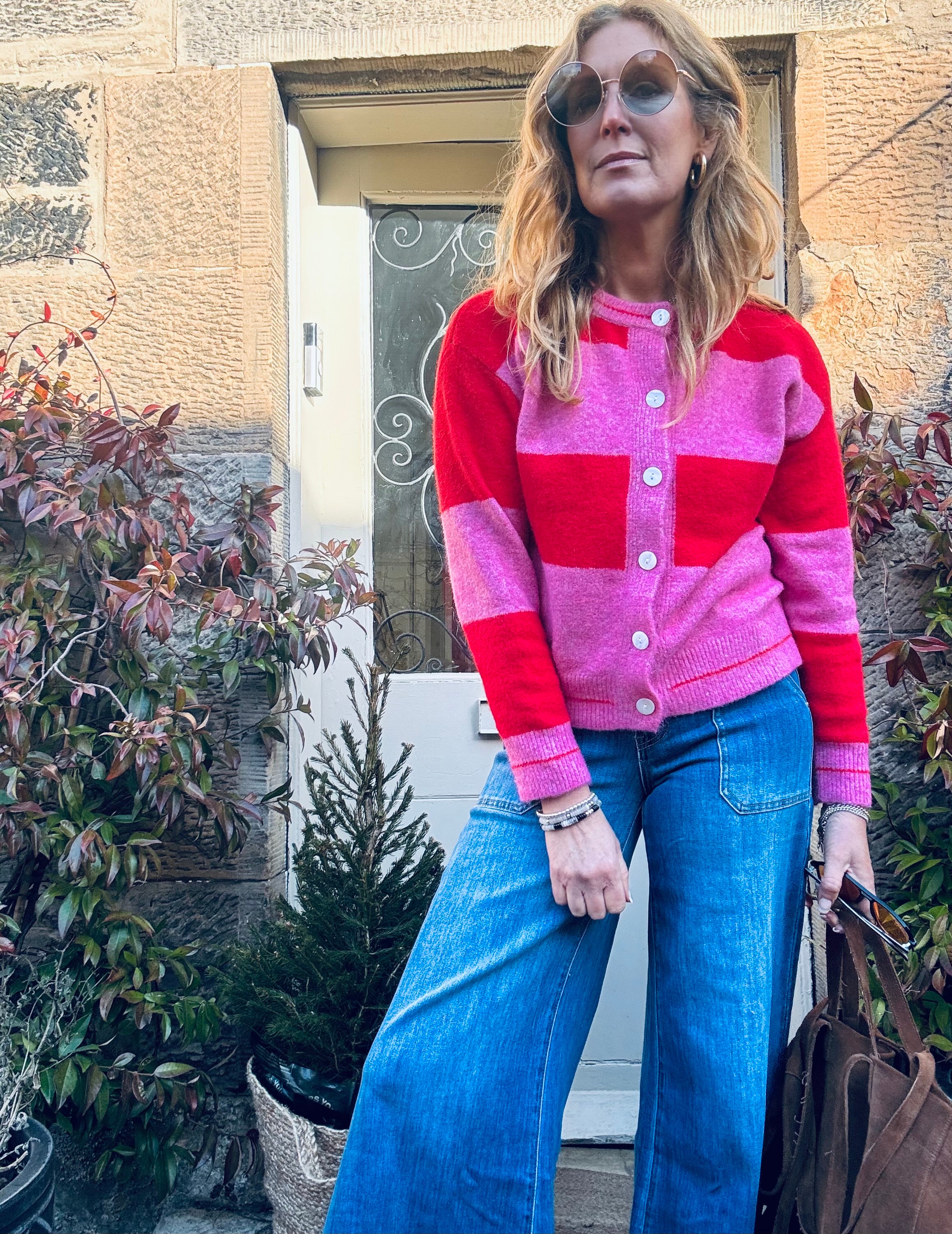 Ka Red & Pink Striped cardigan