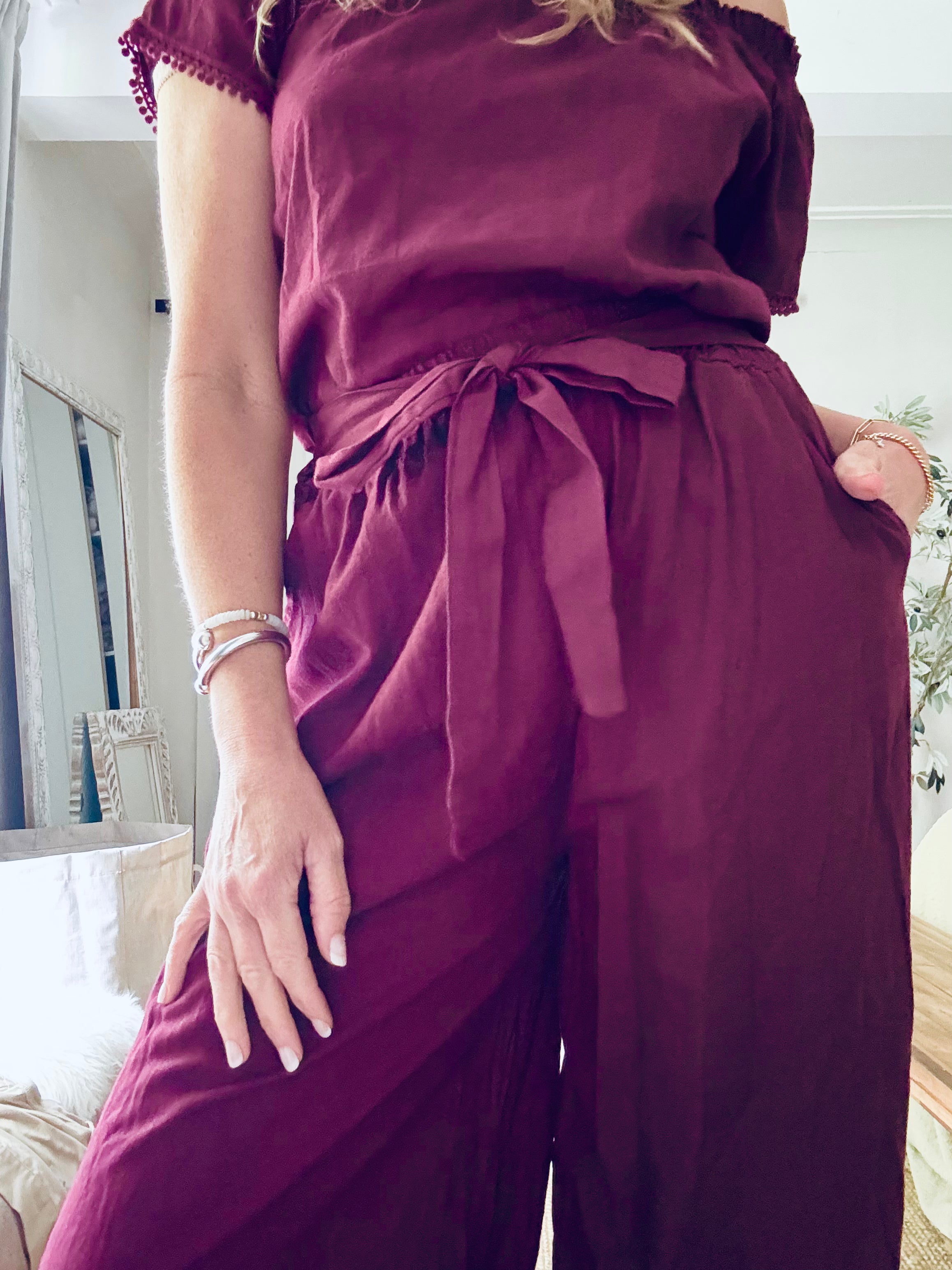 Florence Maroon Linen Trousers (One Size)