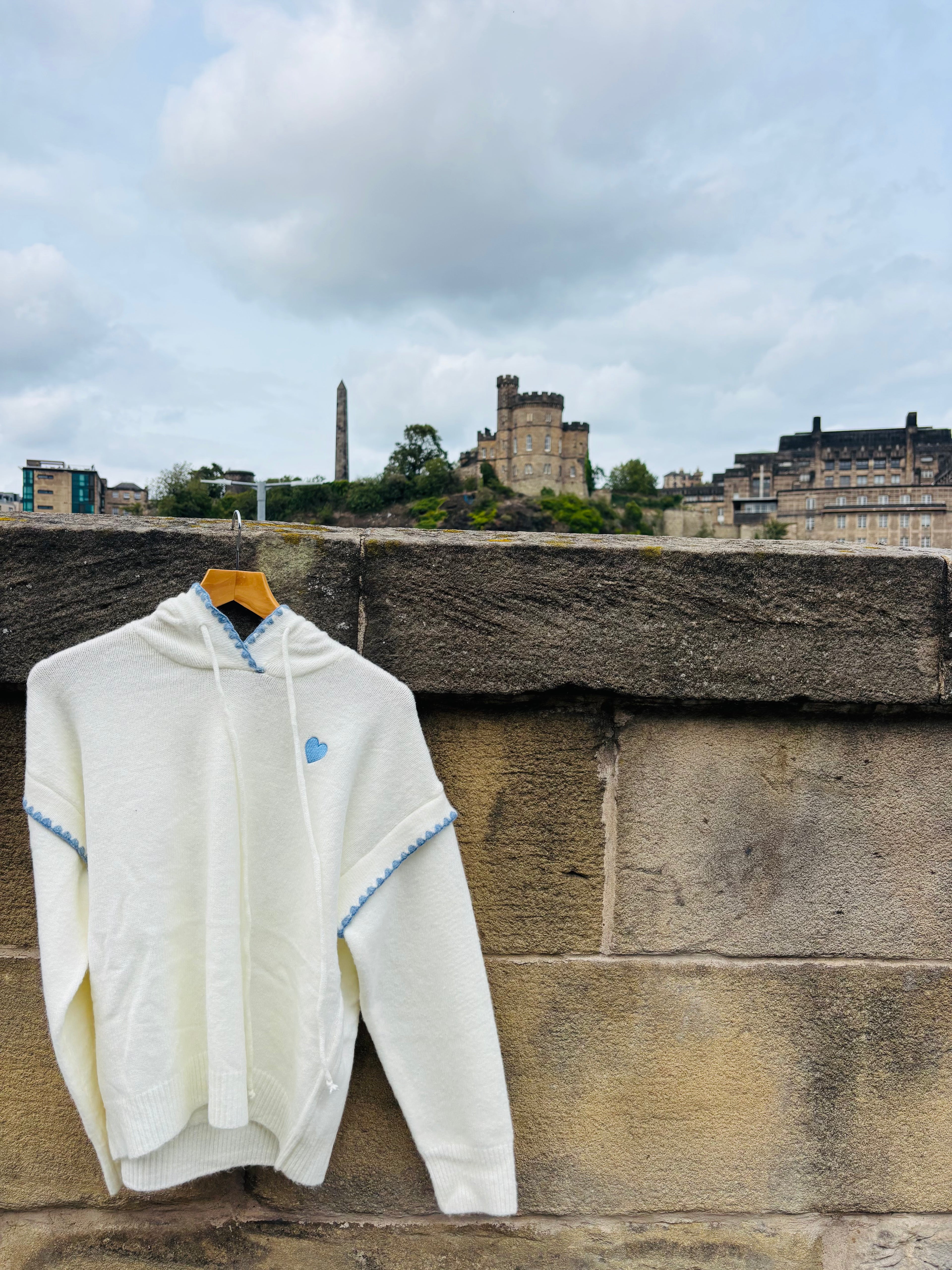 Poppy Knitted Hoodie with Heart Motif and Trim in Cream (ONE SIZE)