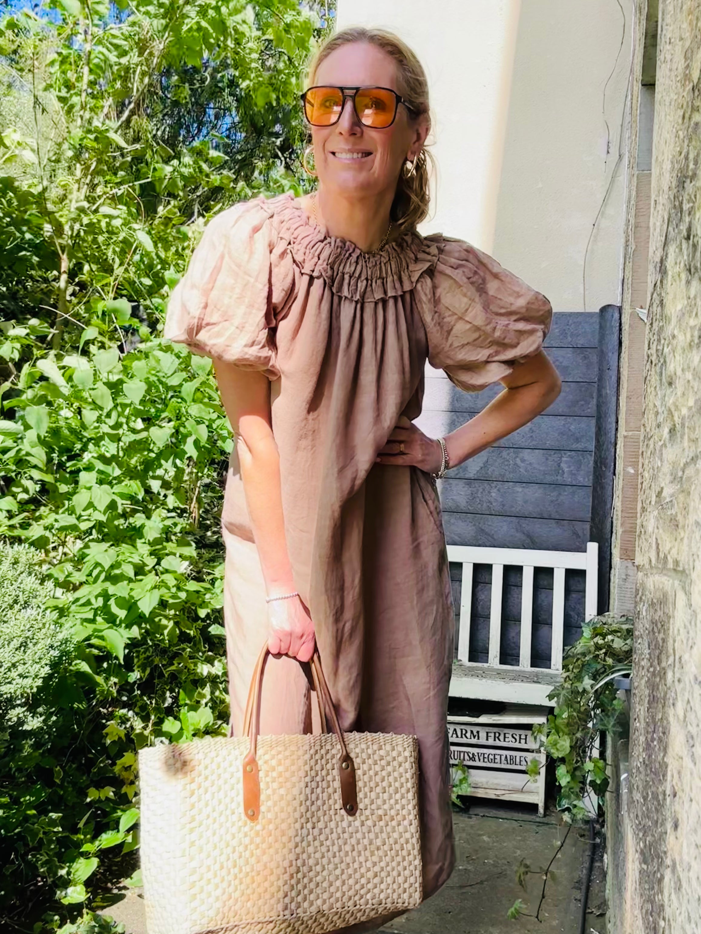 Mocha Puff Sleeve Dress (one size)