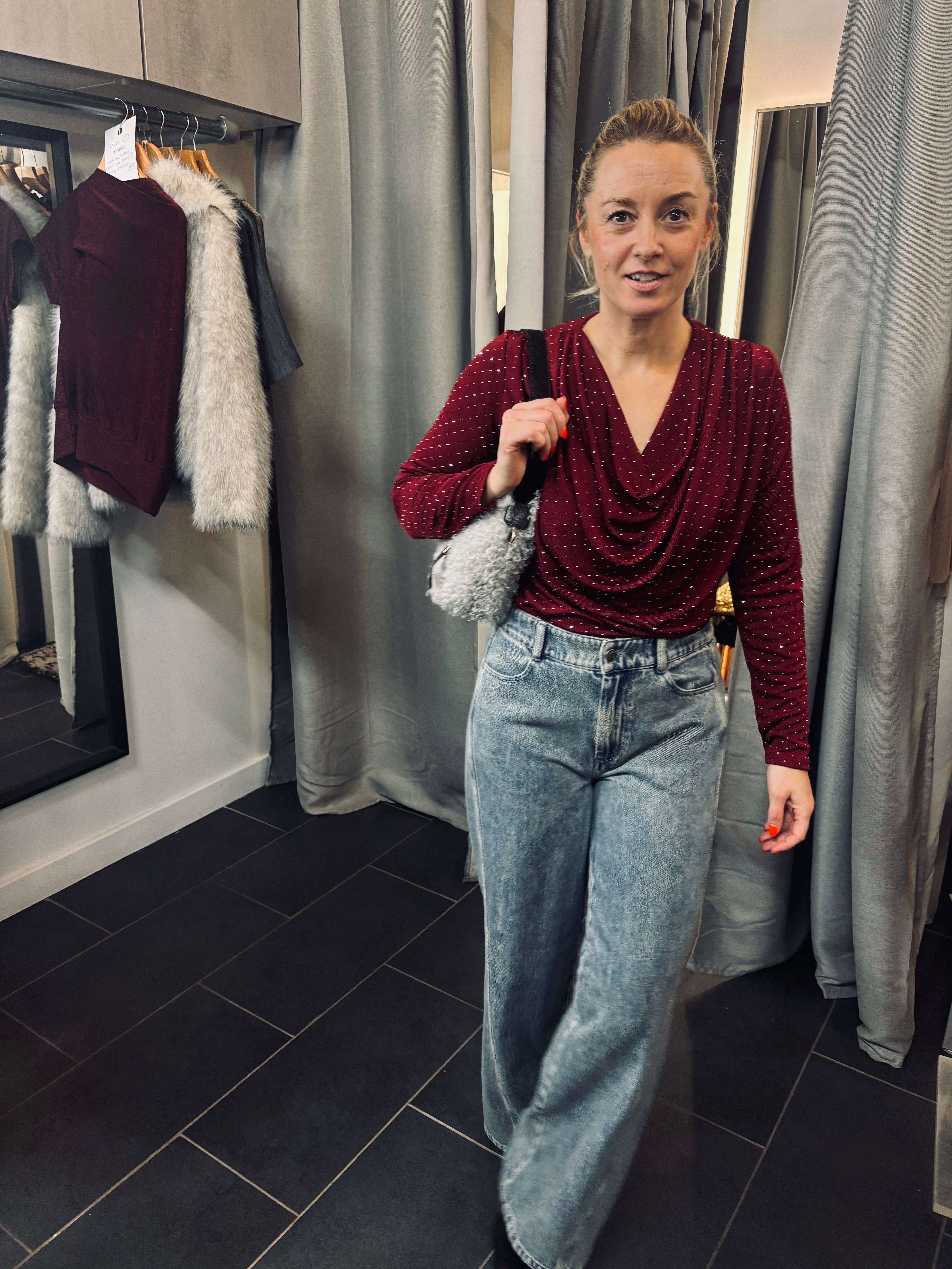 Lily Sparkly Long Sleeved Top in Wine (ONE SIZE)