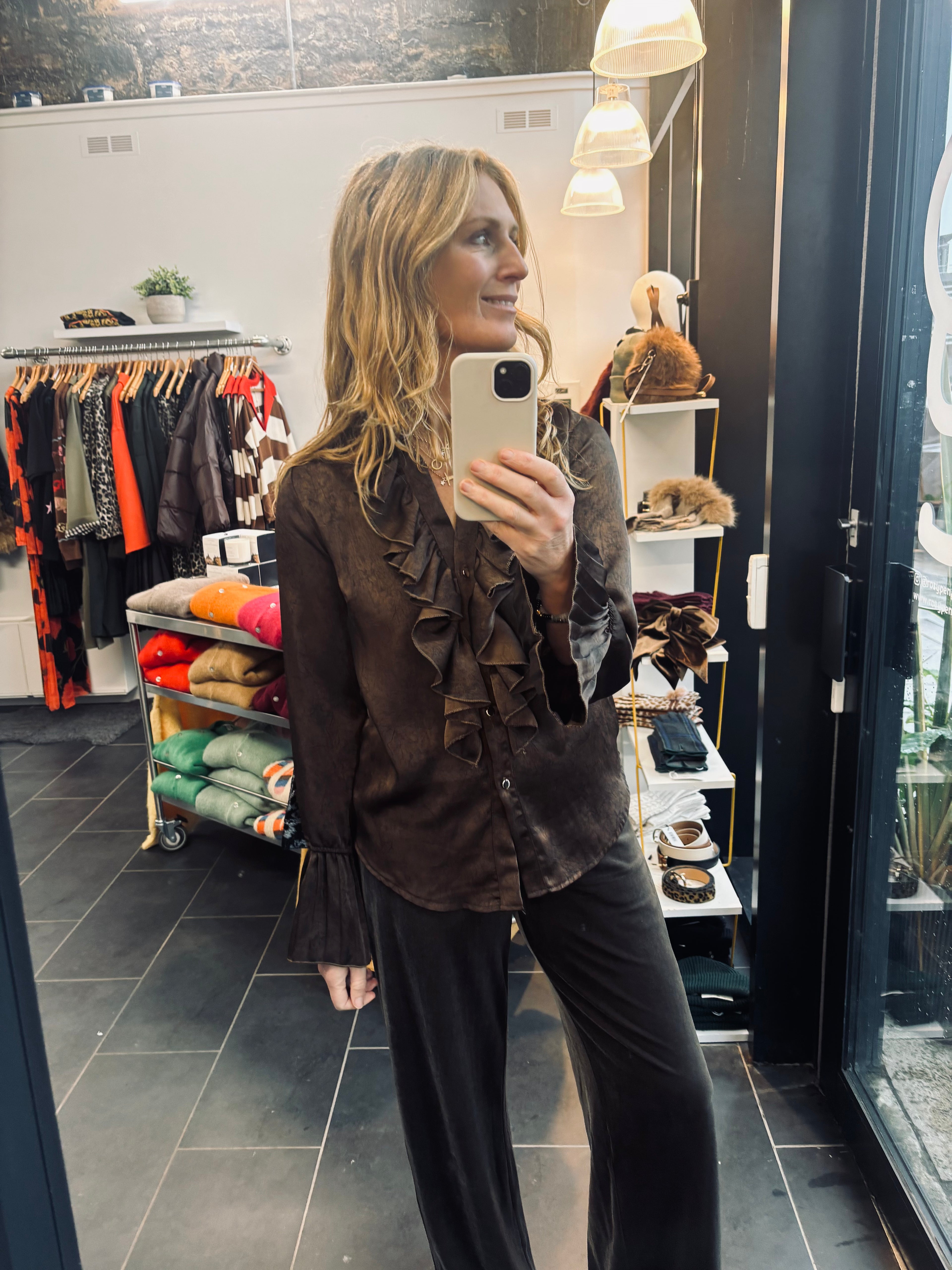 Suzie Ruffle Top in Brown (ONE SIZE)