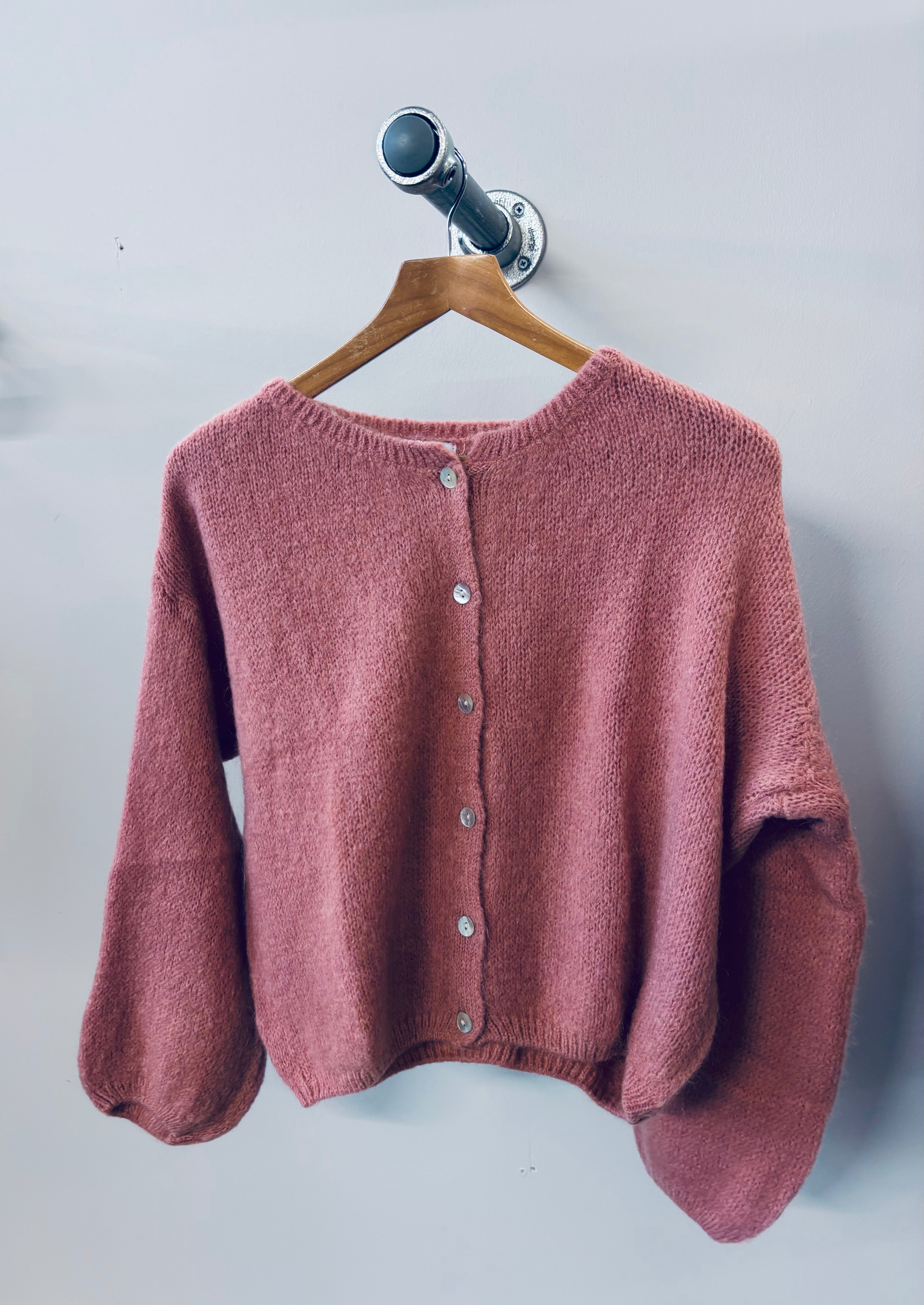 Tilly Mohair Cardigan in rose pink long sleeve (ONE SIZE) l