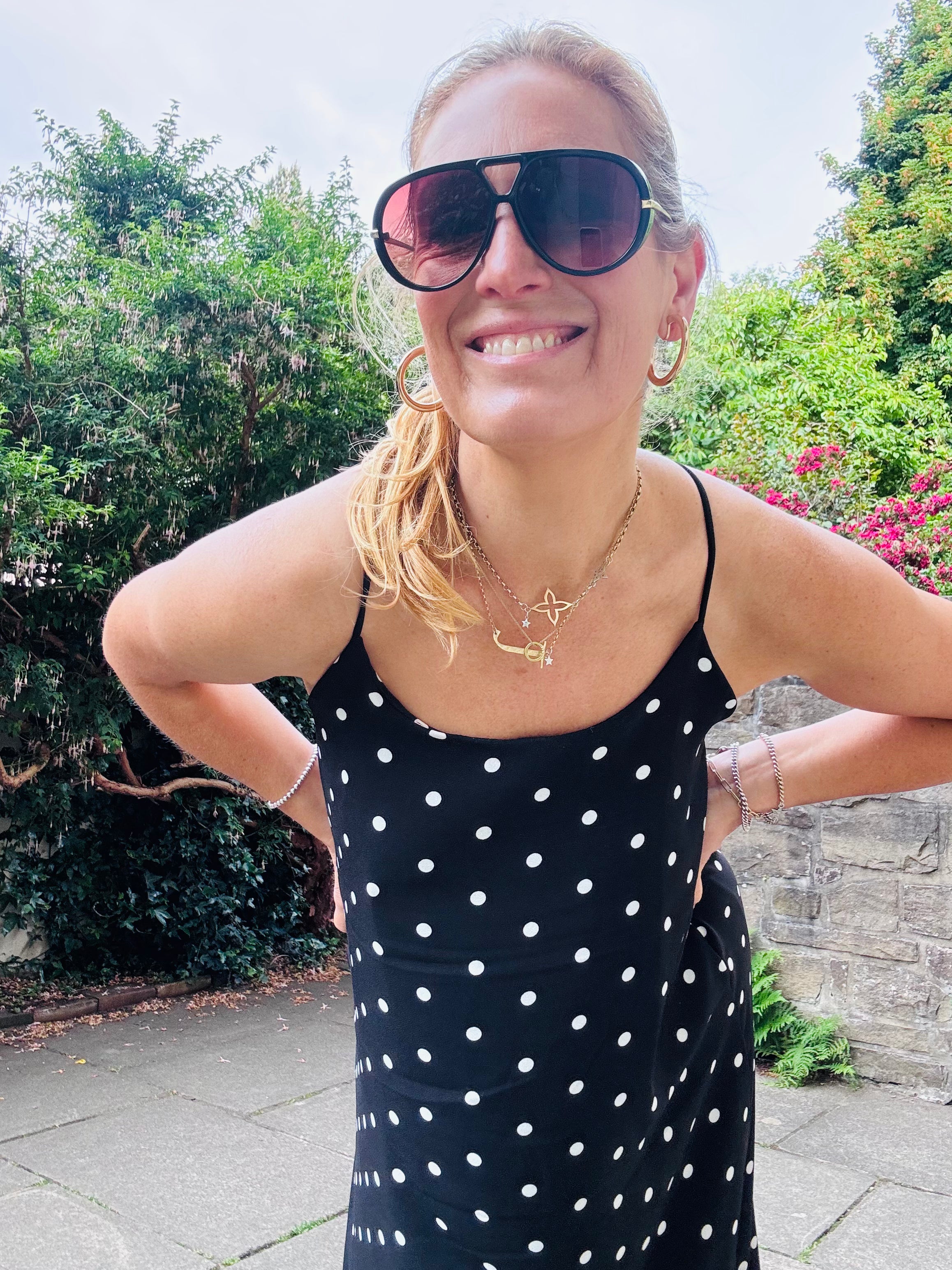Spotty black sun dress (one size)