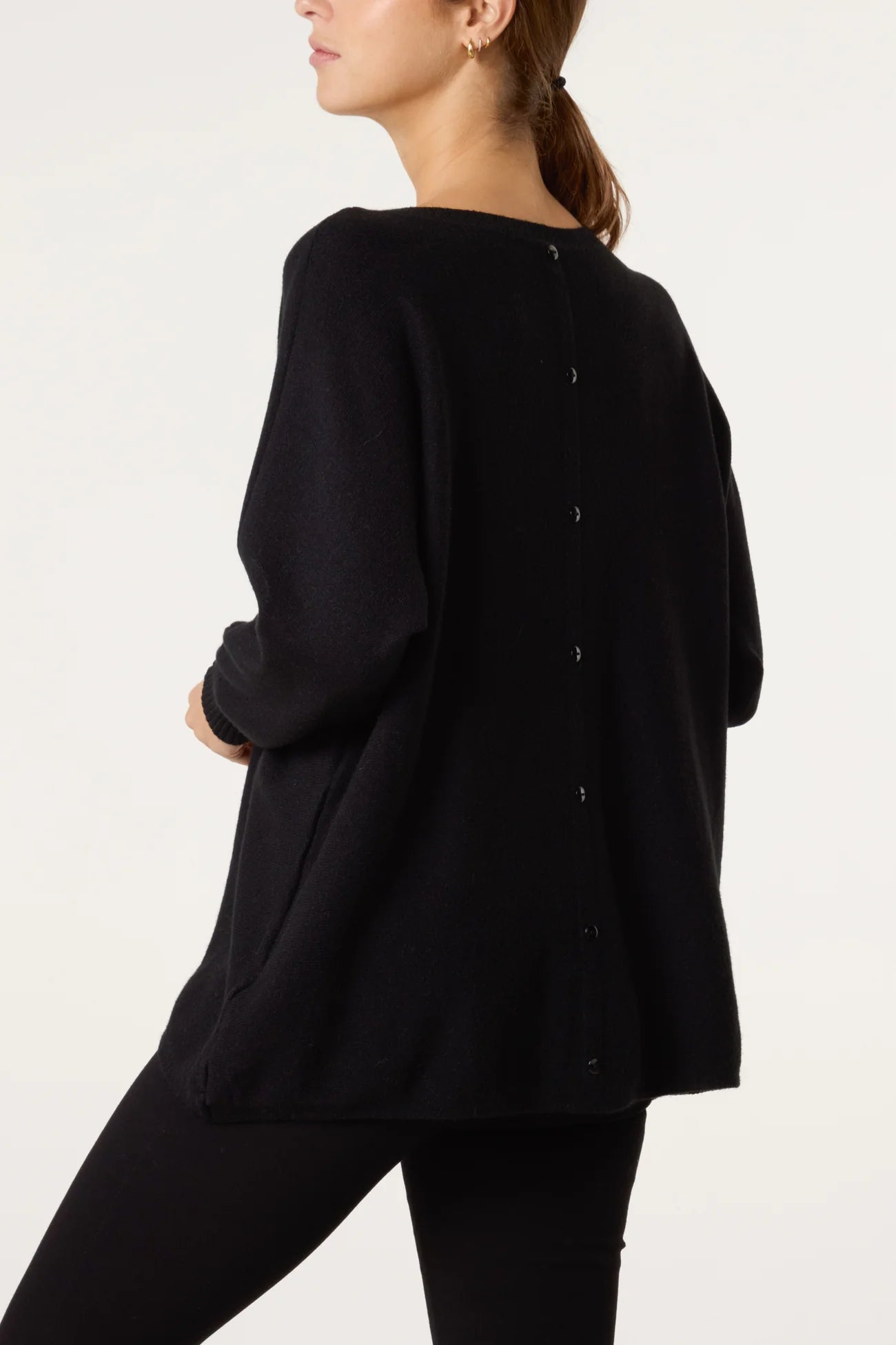 Ramona Boat Neck Back Button Jumper in Black (ONE SIZE)