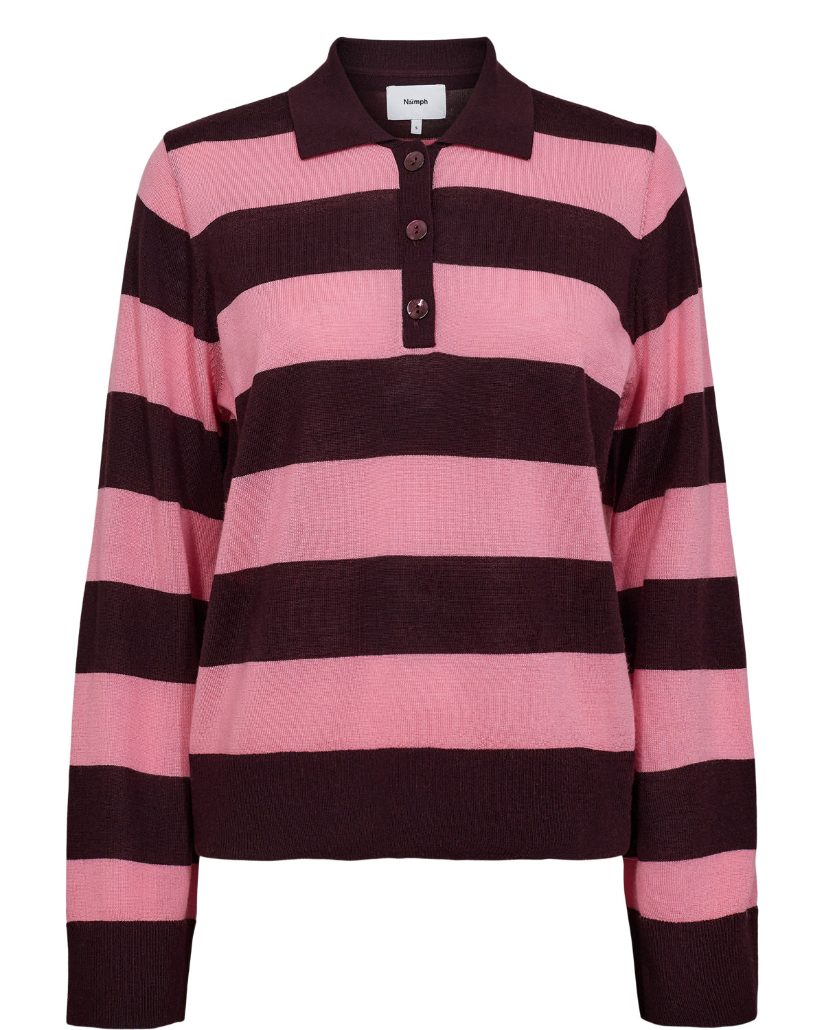 Numph Nuchia Merino Knitted Polo in Pink Lemonade Stripe