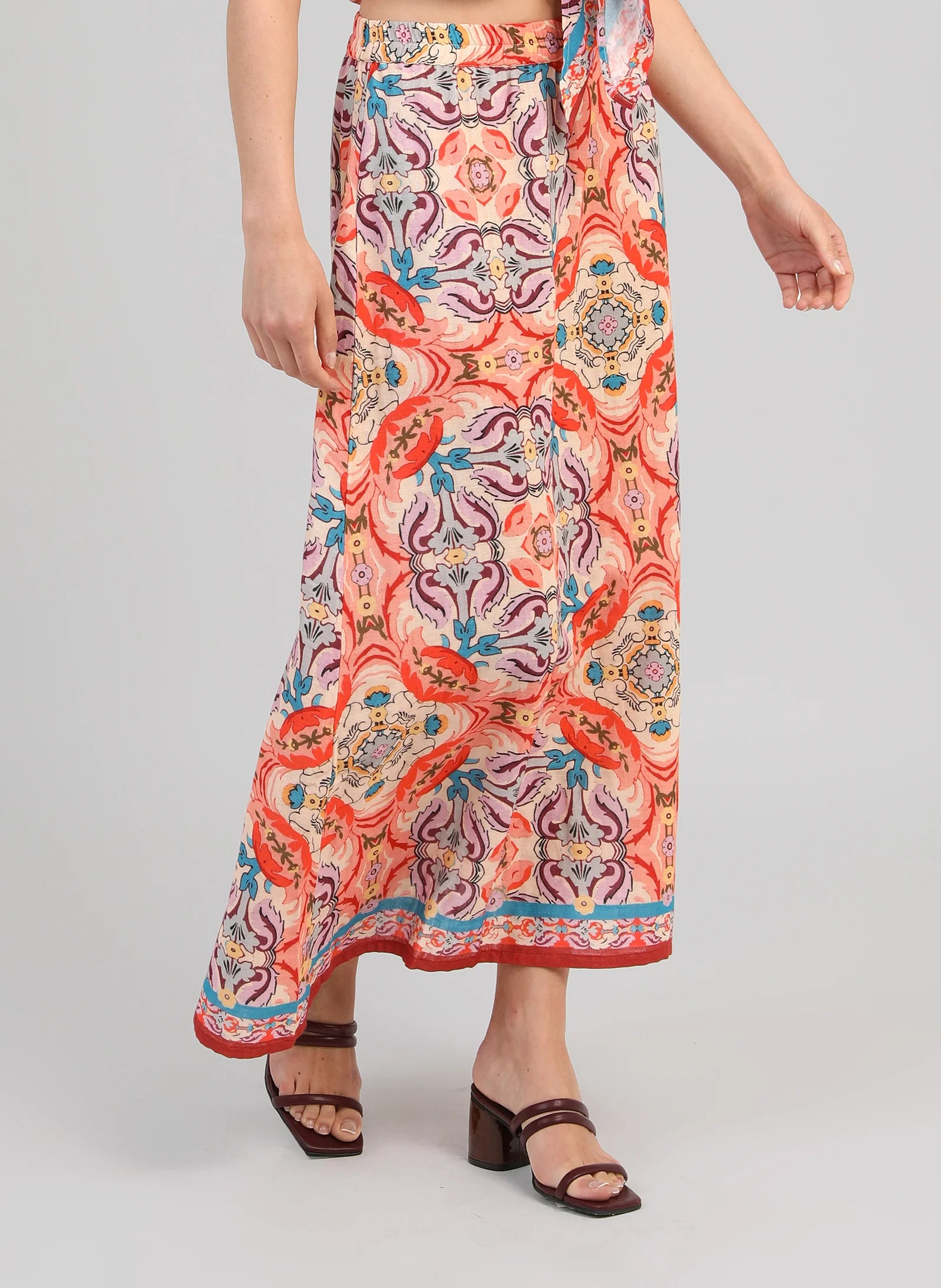 ANGE RITHANA LONG SKIRT, coral, folka style