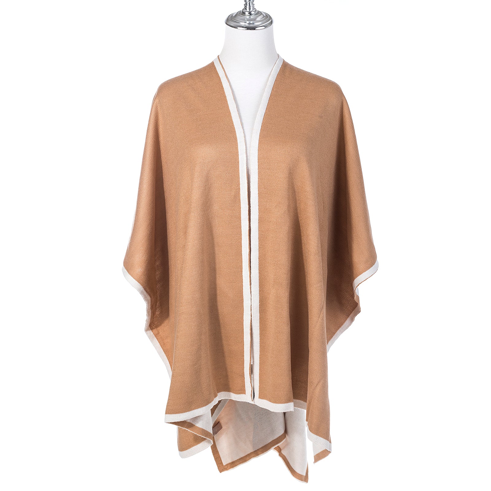 Milan Reversible Poncho Wrap in Cappuccino & Stone