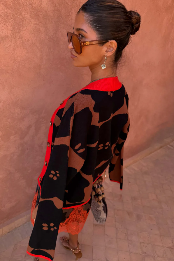 Never Fully Dressed Tan Jaden Floral Jacquard Cardigan