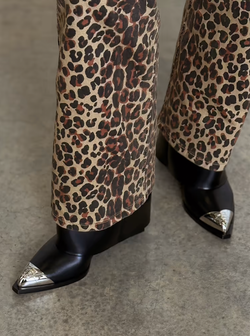 NFD Lucia Leopard Print Scallop Detail Jeans