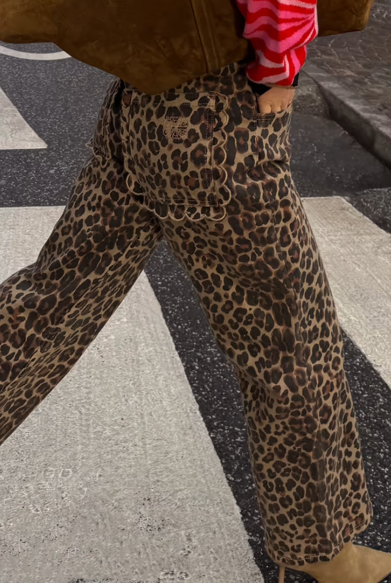 NFD Lucia Leopard Print Scallop Detail Jeans