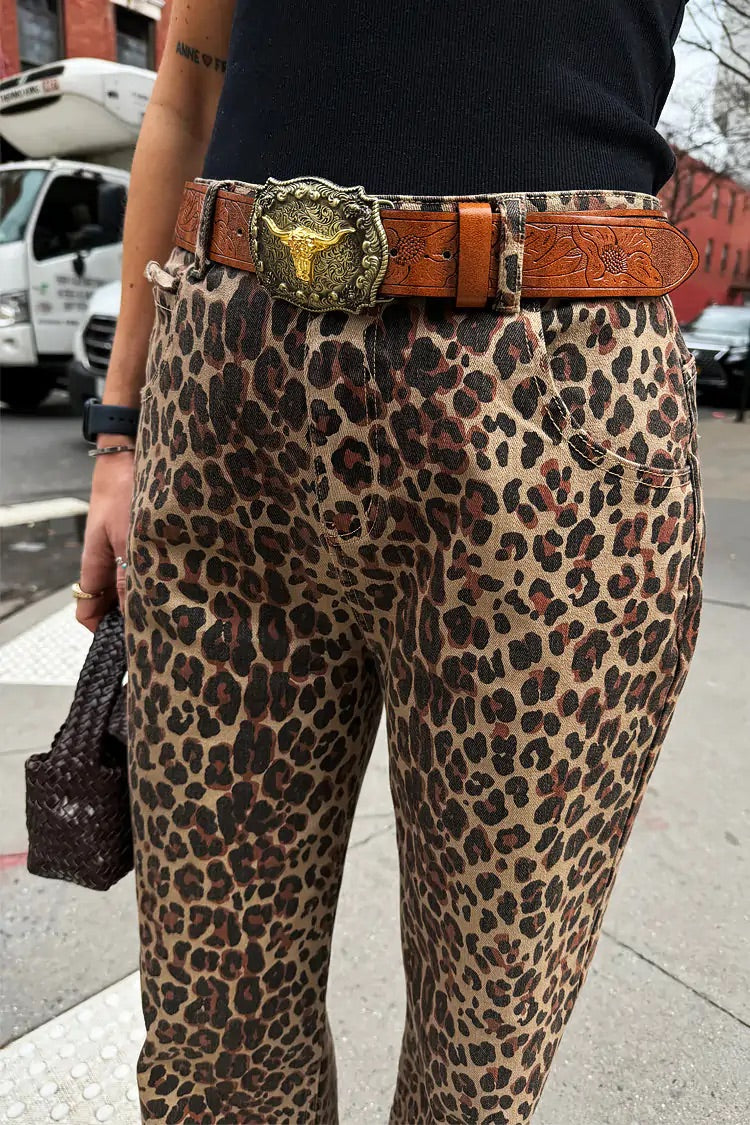 NFD Lucia Leopard Print Scallop Detail Jeans