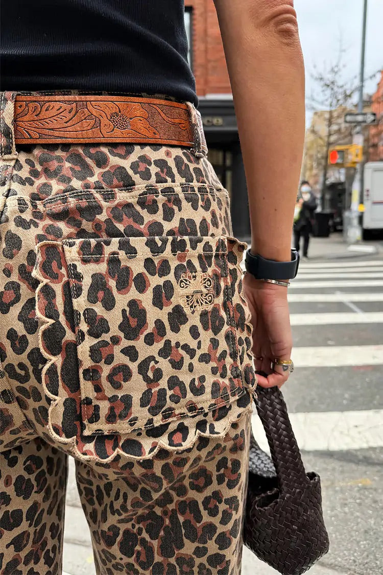 NFD Lucia Leopard Print Scallop Detail Jeans
