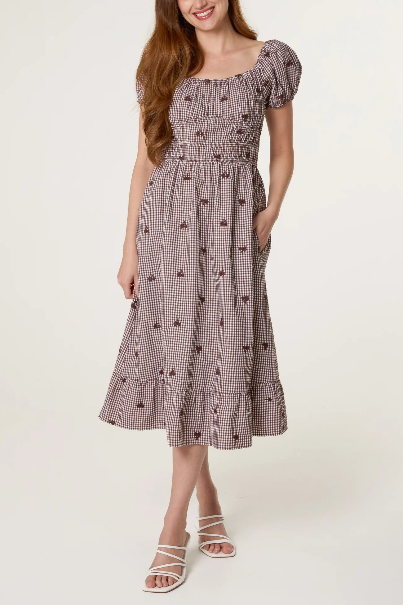 Floral Embroidered Gingham Milkmaid Dress