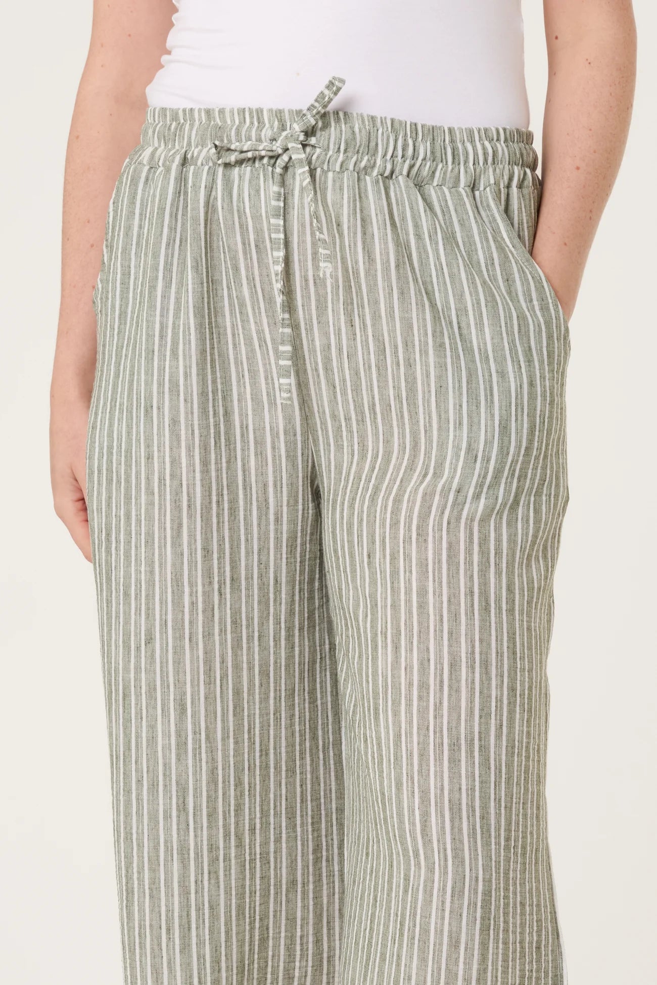 Cotton Blend Striped Wide Leg Trousers