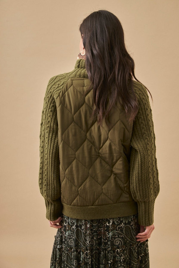 Nekane Bora Roll Neck Cable Knit with Padded Back in Khaki Green