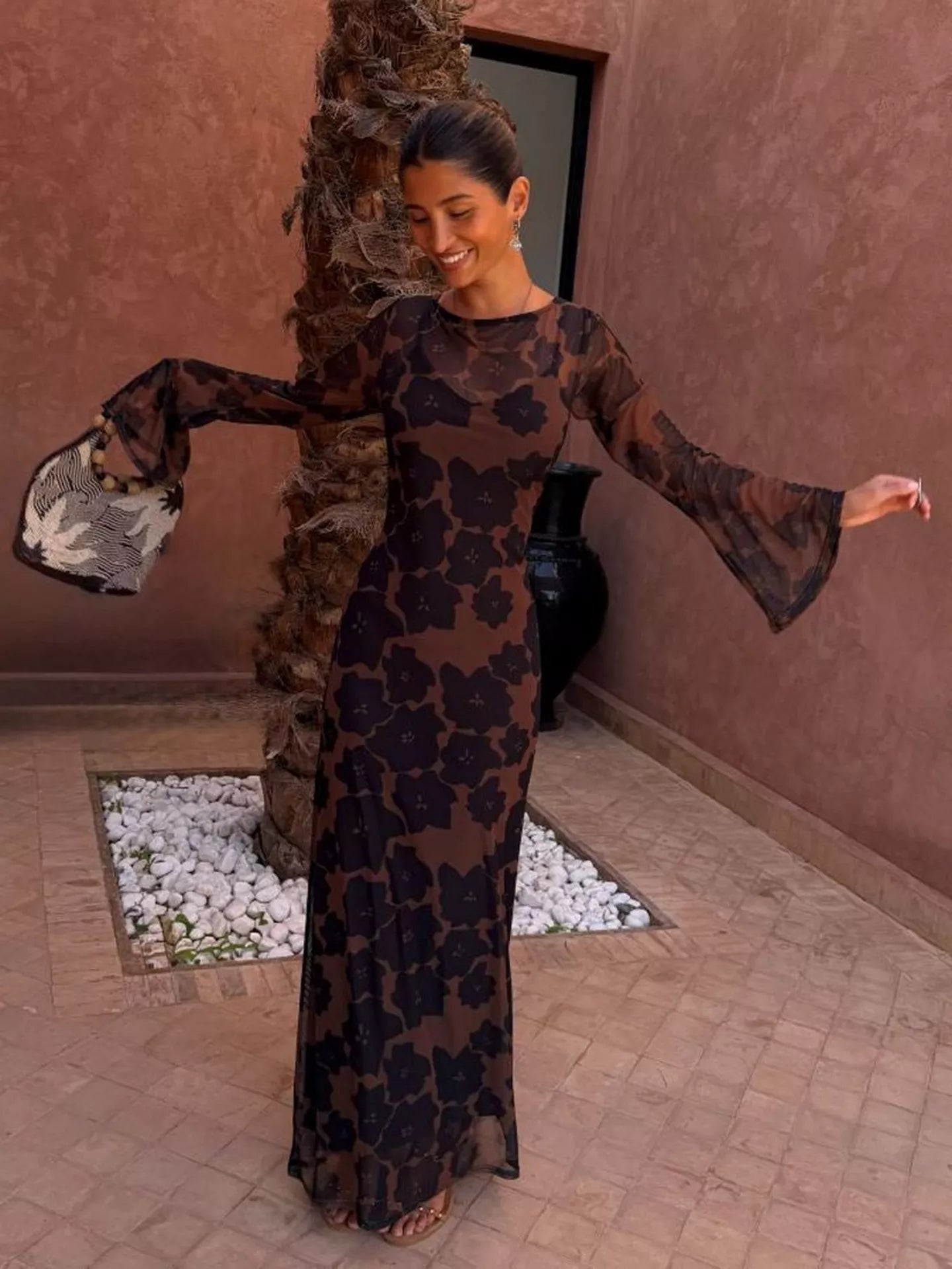 Never Fully Dressed Jaden Floral Mesh Dress, Brown