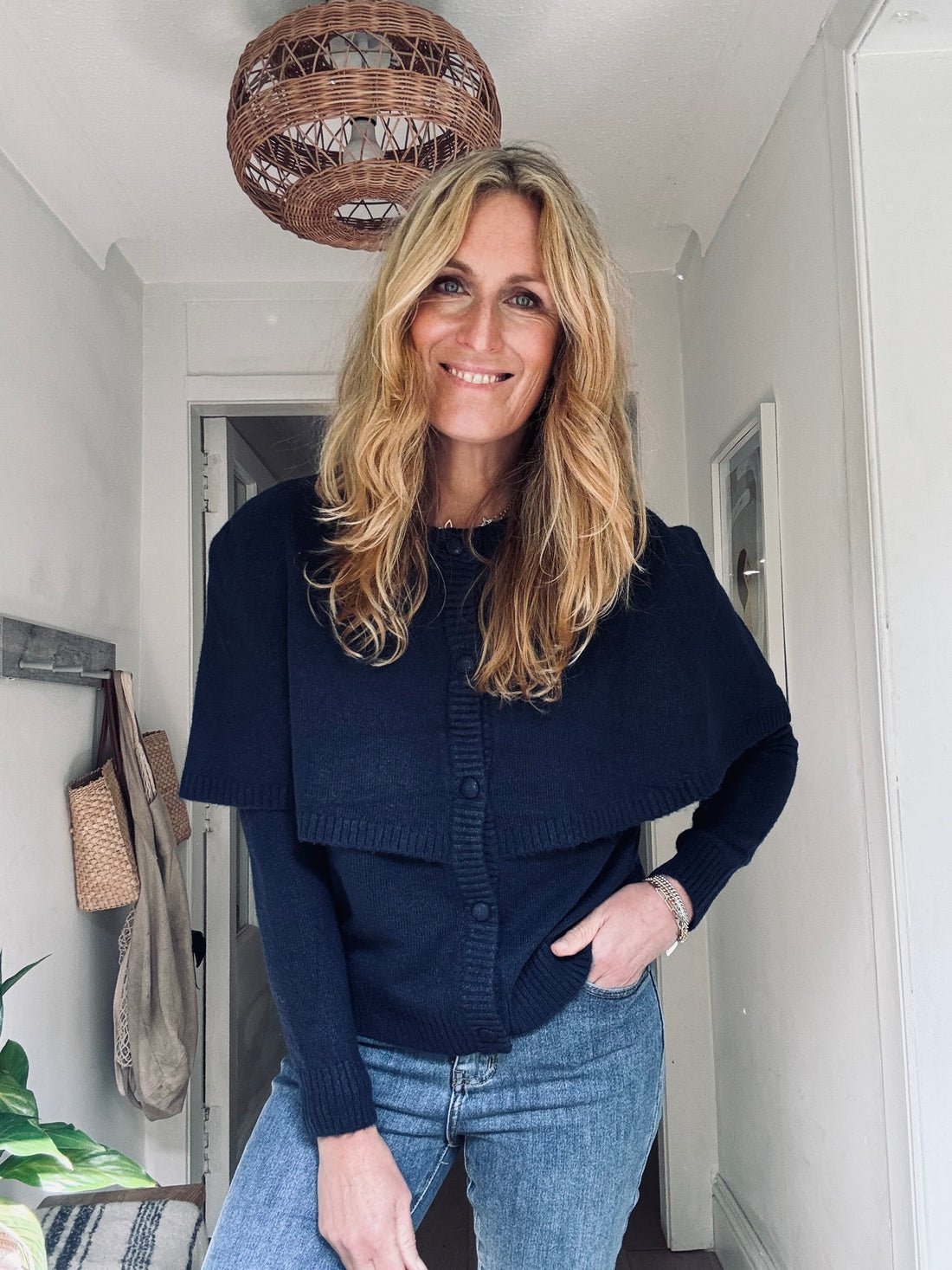 Alpaca Cape Cardigan knit in navy - One Size