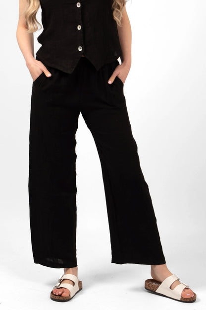 Farhi Black Linen Wide Leg Trousers