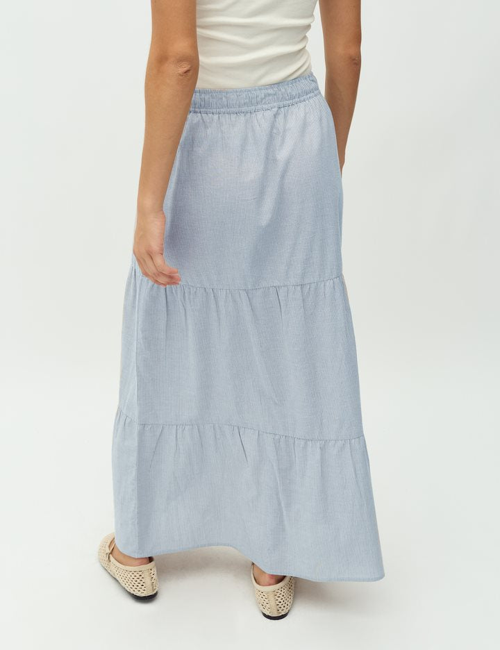MbyM Otille Nadja Tiered Cotton Skirt in Blue &amp; White Stripe