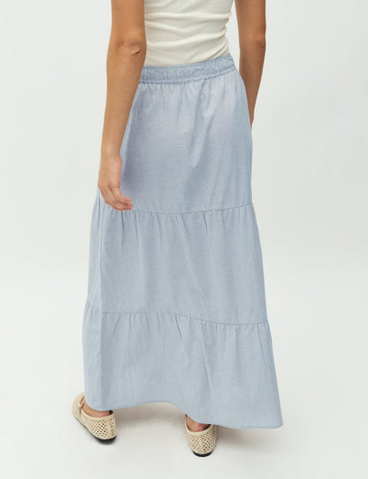 MbyM Otille Nadja Tiered Cotton Skirt in Blue &amp; White Stripe