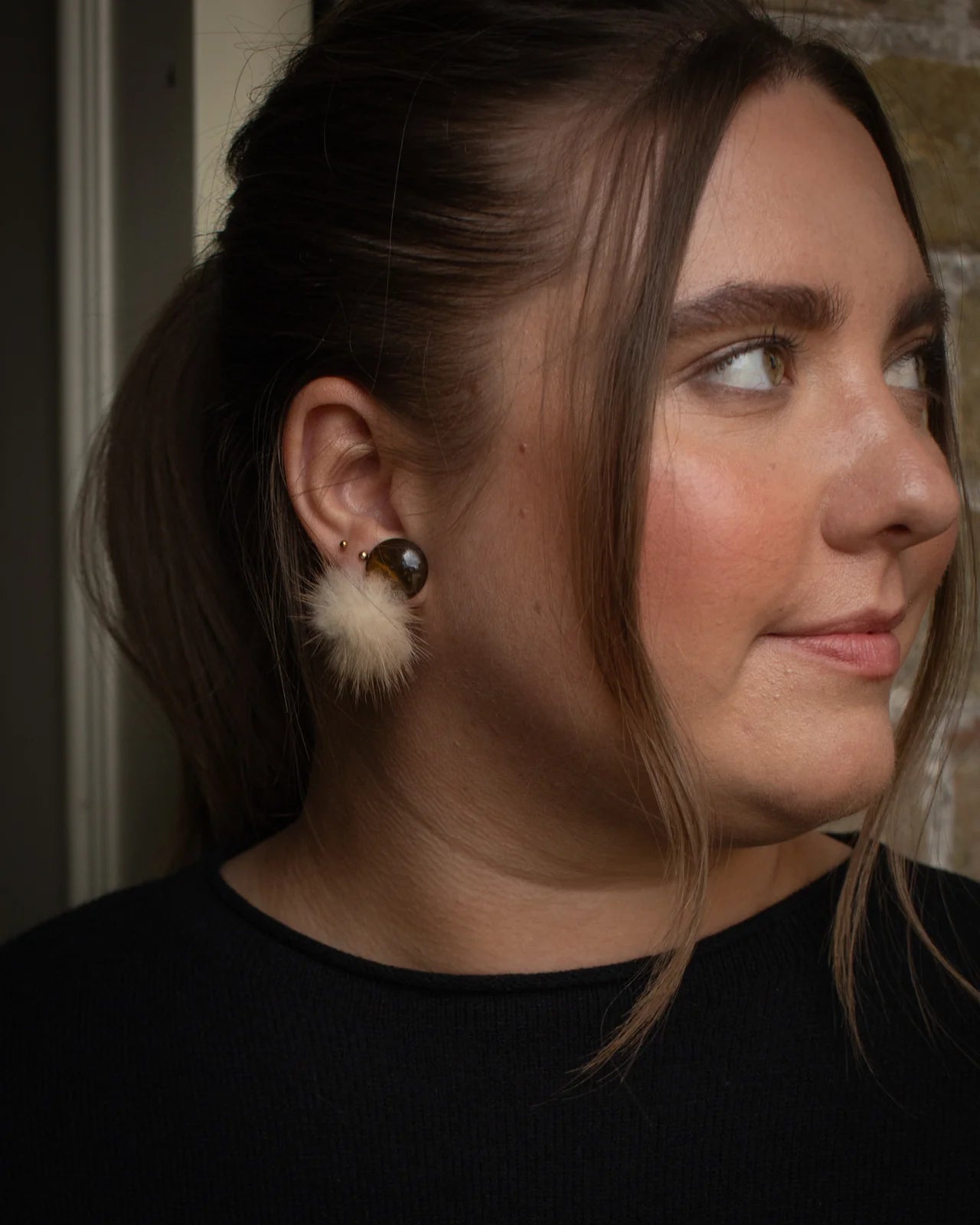 Battle Fluffy Stud Earrings in Caramel