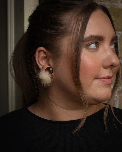 Battle Fluffy Stud Earrings in Caramel