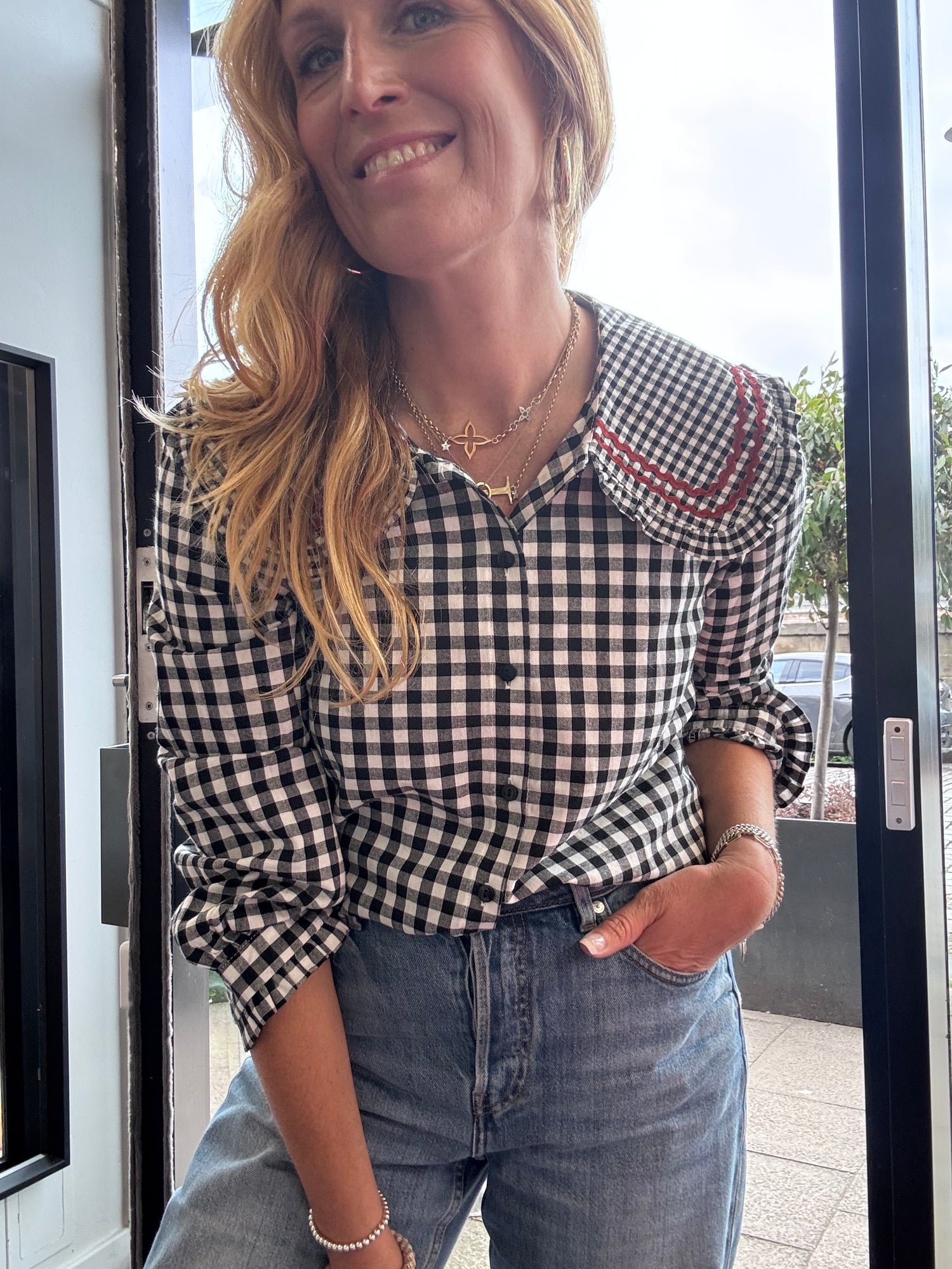 Gingham Black &amp; White Blouse