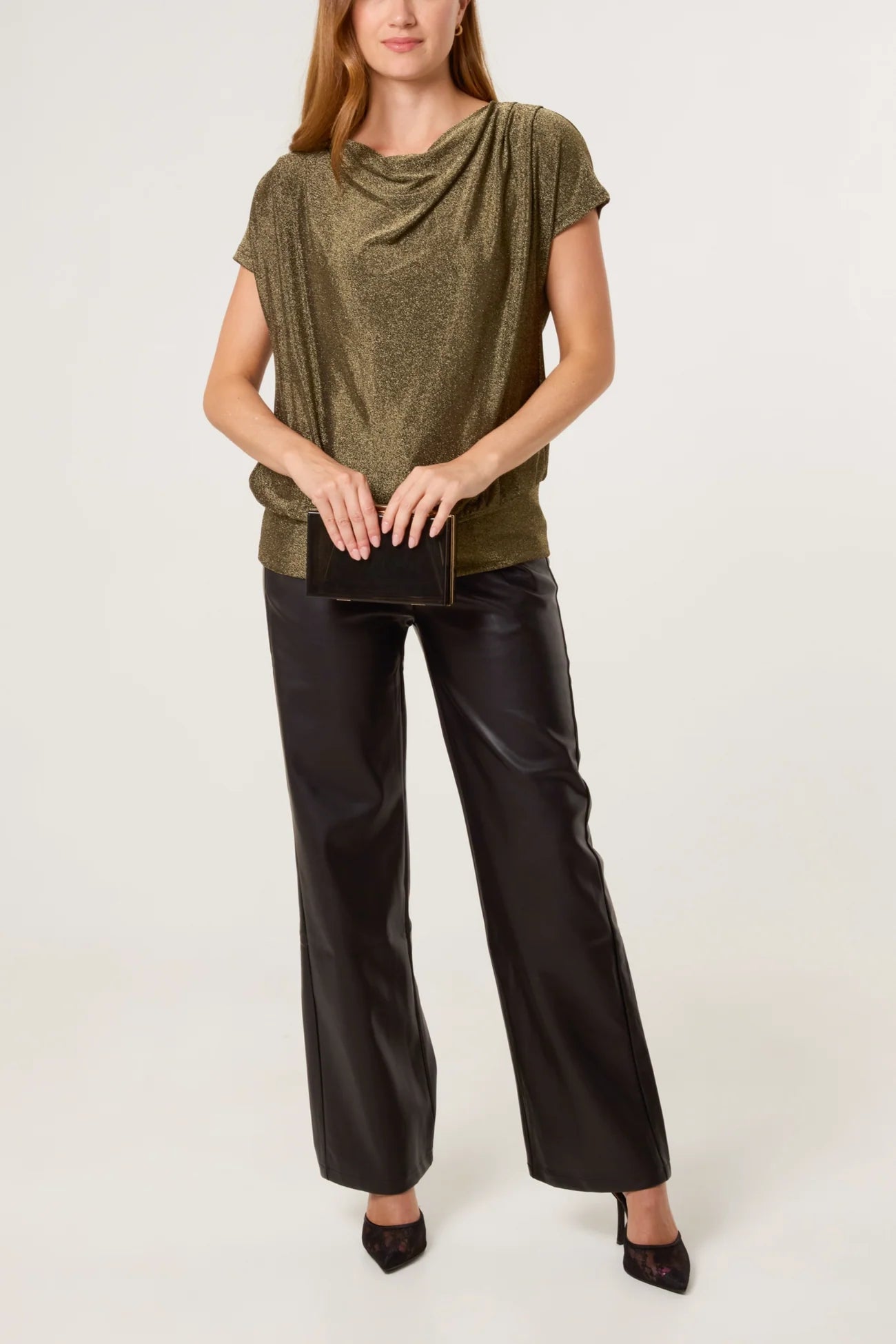 Belle Metallic Crap Neck Top in Bronze