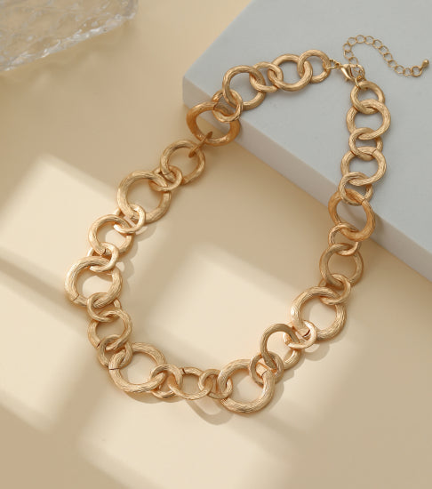 Ruby Necklace with Brushed Links in Gold
