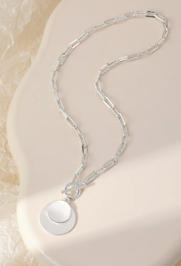 Gigi Chain Necklace with Bar Fastening and Disc Charms in Silver
