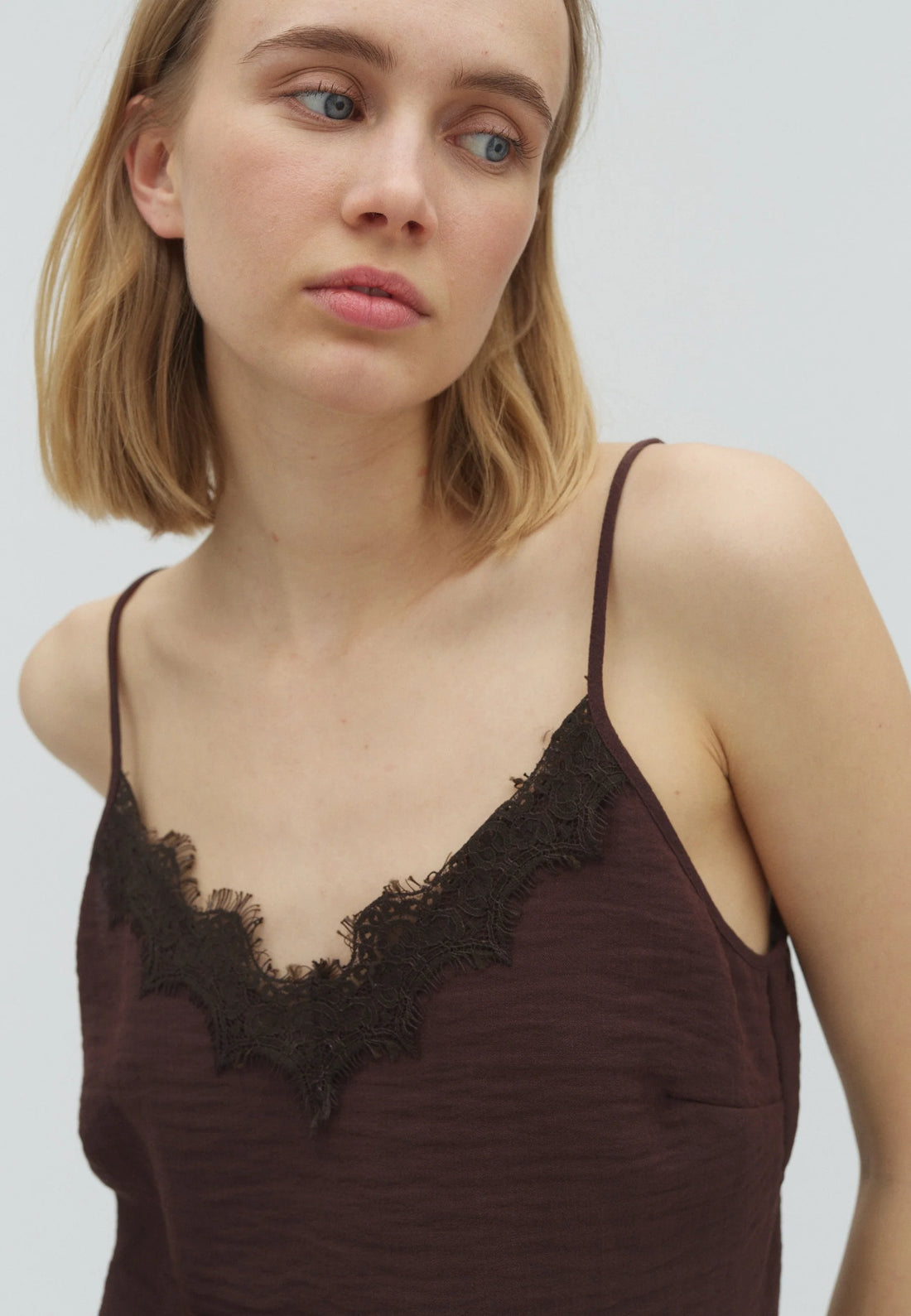 MbyM Strap Lace Top in  Top in Chocolate Brown