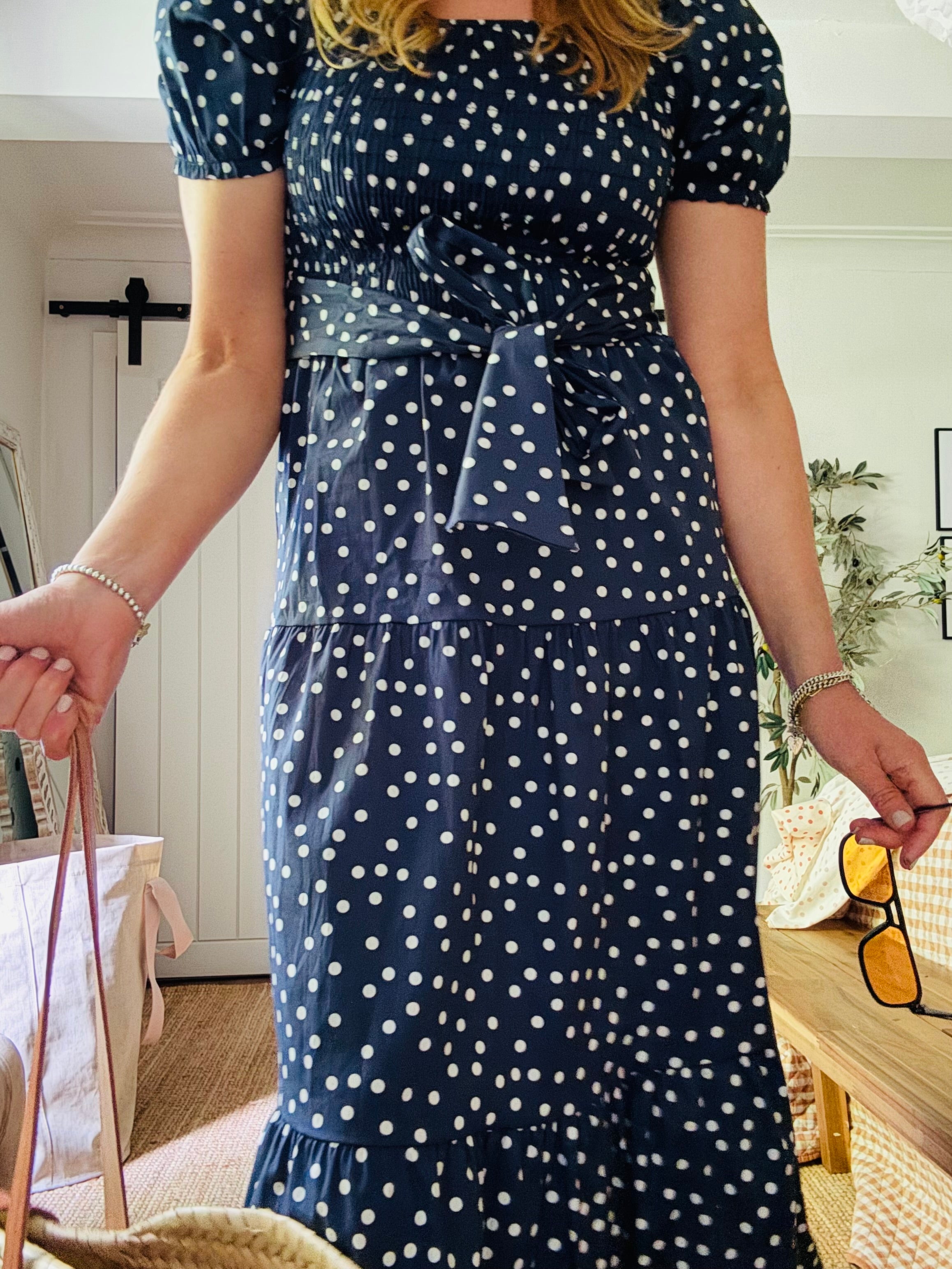 Dotty Dress in Navy and White (one size)
