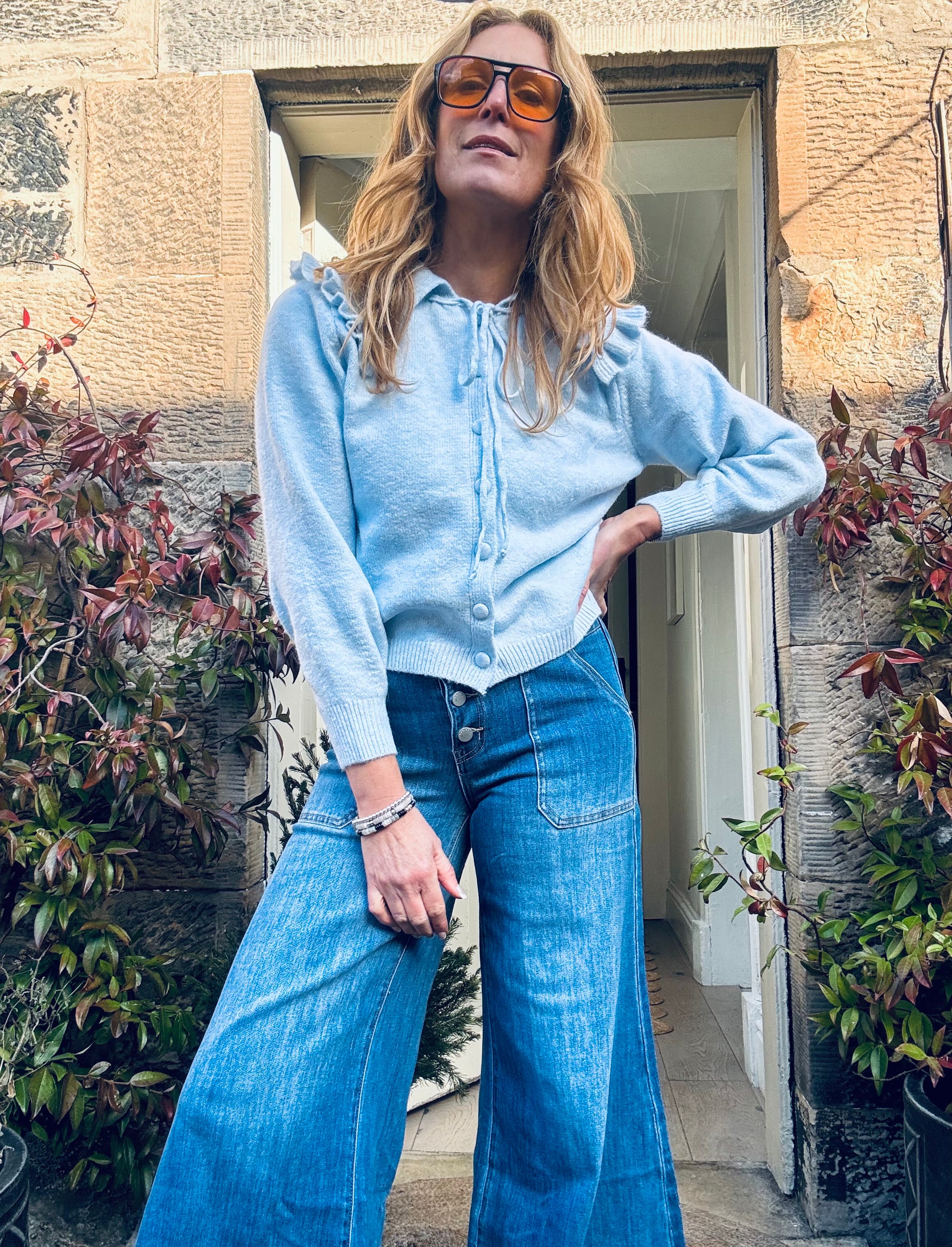 Powder Blue Ruffle Collar Knit